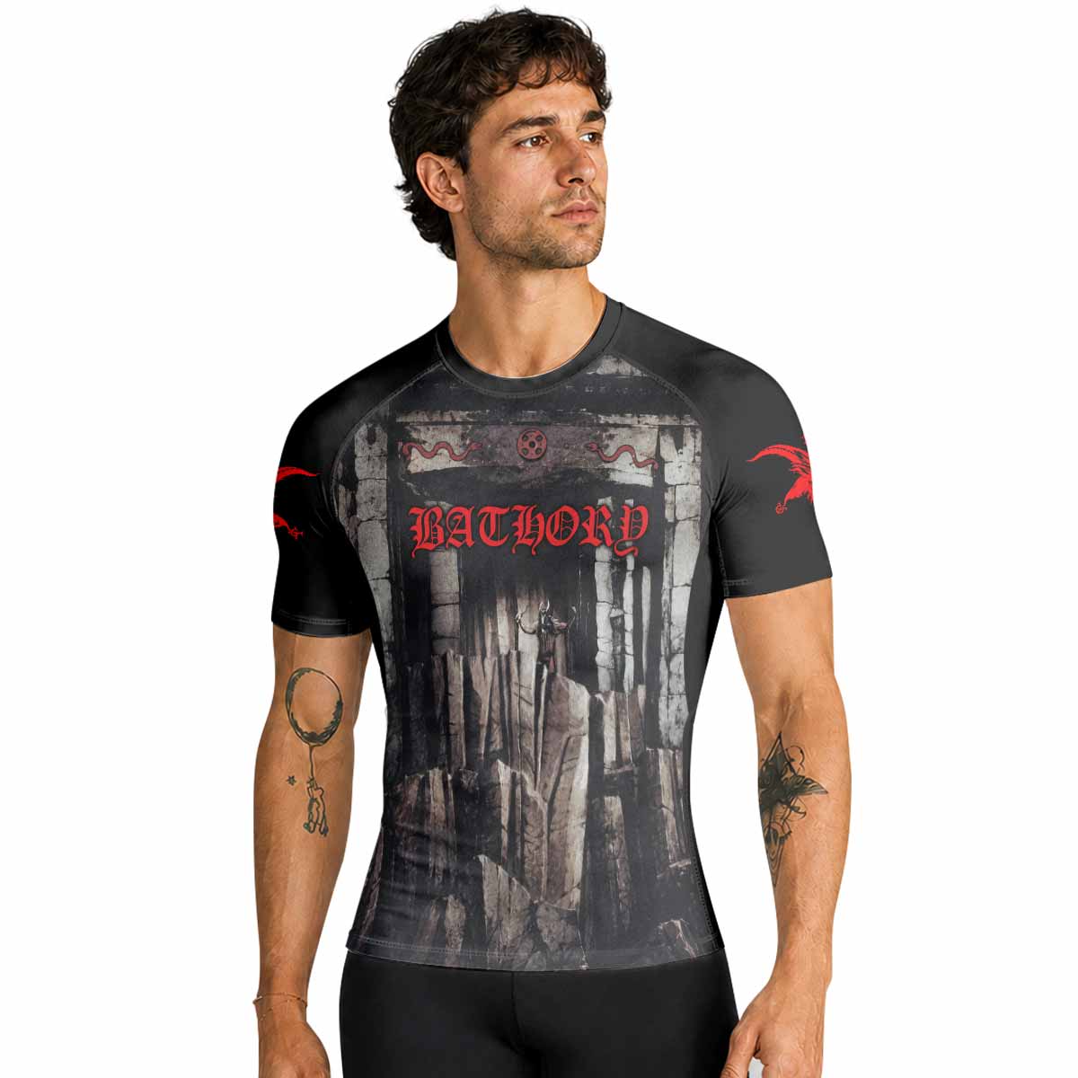 Bathory Under the Sign of the Black Mark Premium Rash Guard Short Sleeve - men lifestyle view
