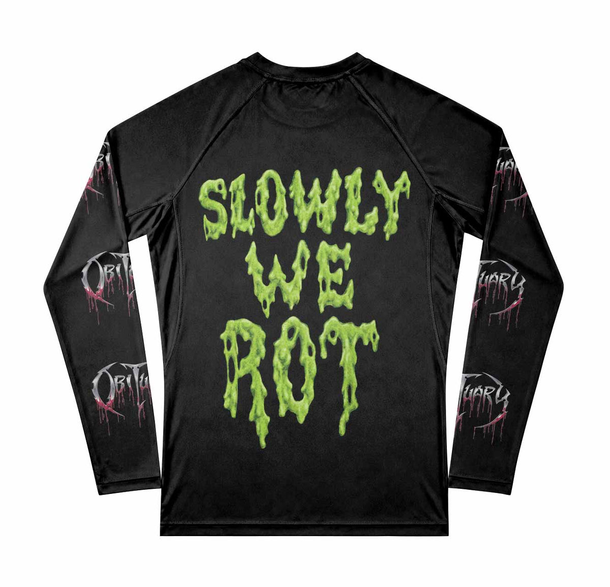 Obituary Slowly We Rot Premium Rash Guard Long Sleeve - back view mockup