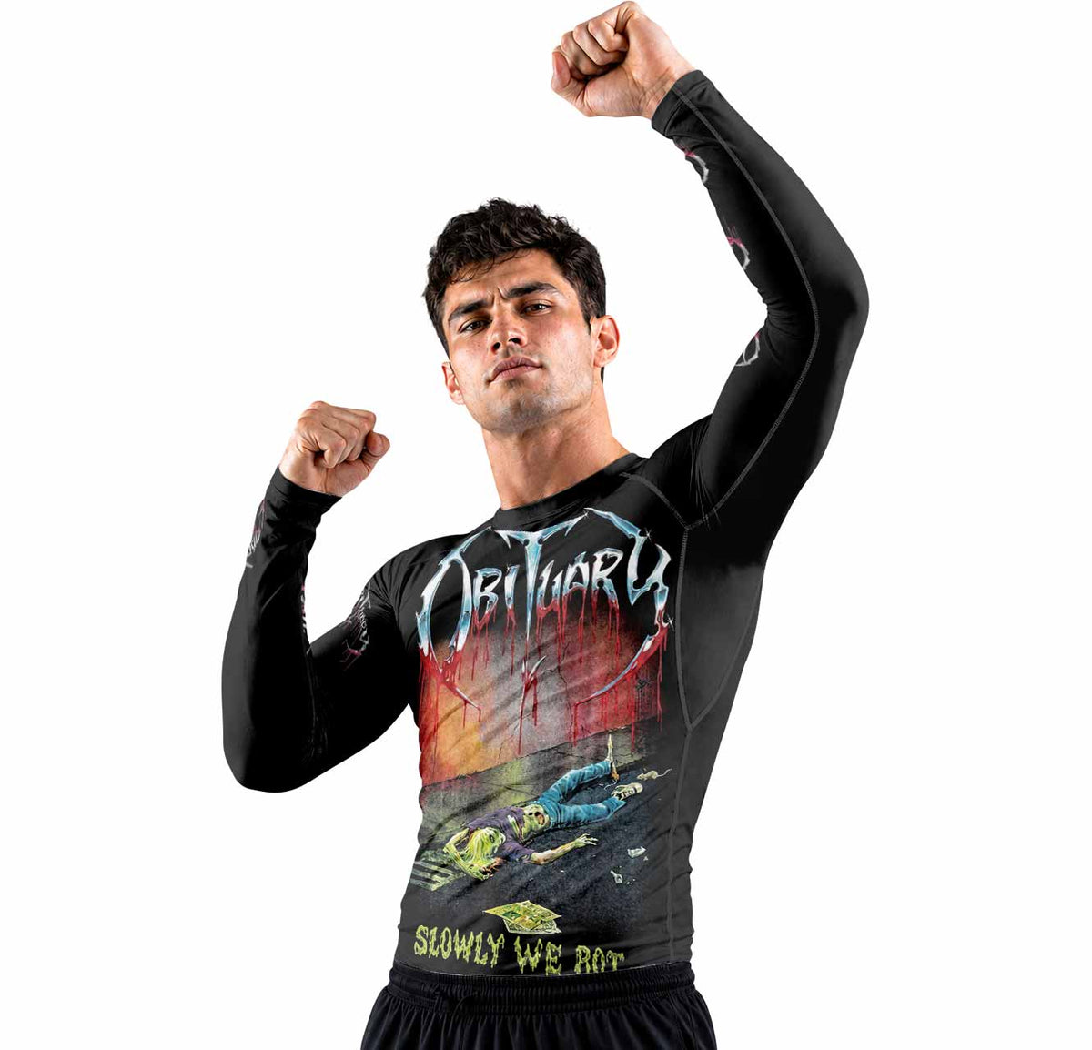 Obituary Slowly We Rot Premium Rash Guard Long Sleeve - men lifestyle view