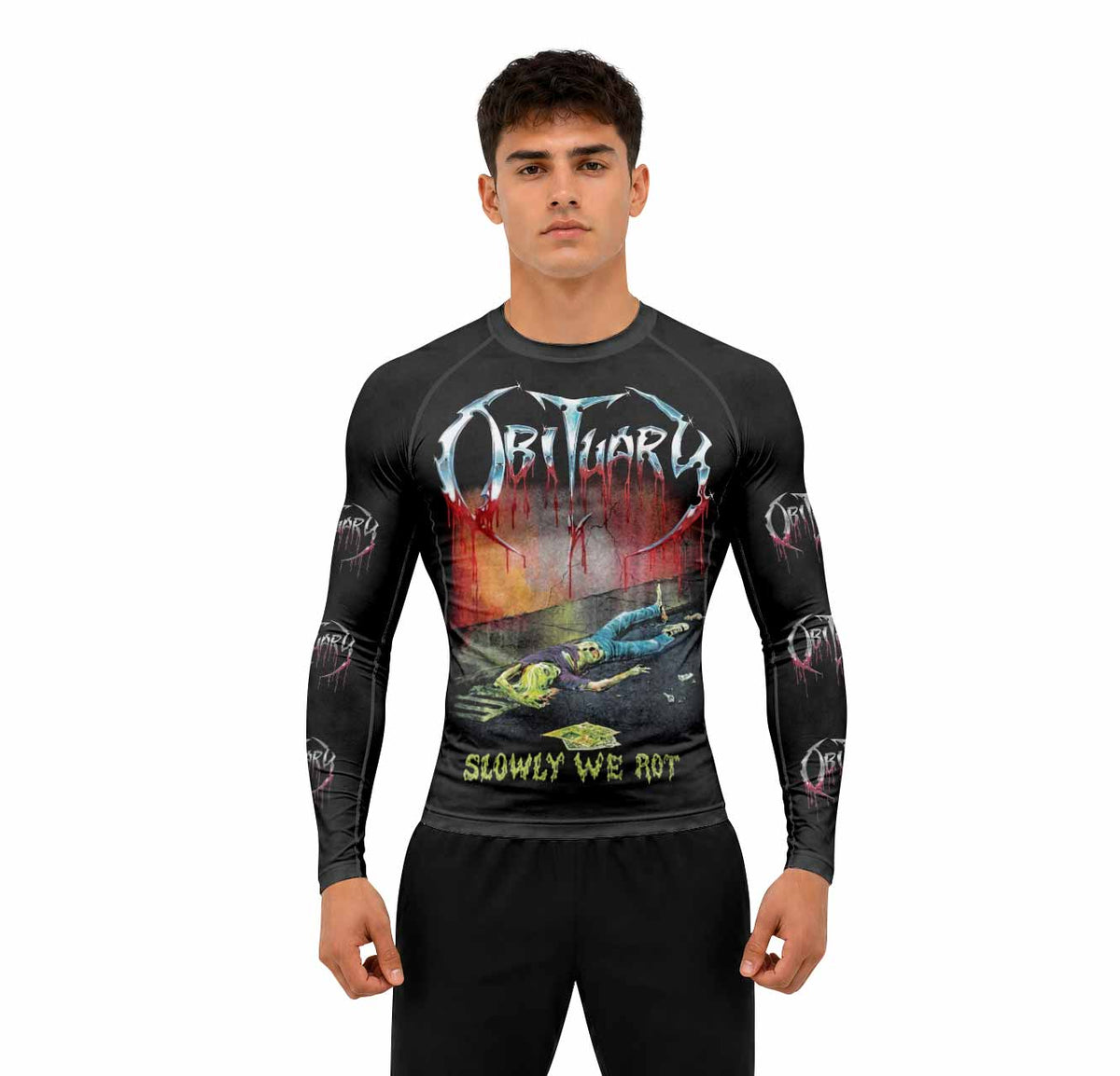 Obituary Slowly We Rot Premium Rash Guard Long Sleeve - men lifestyle view