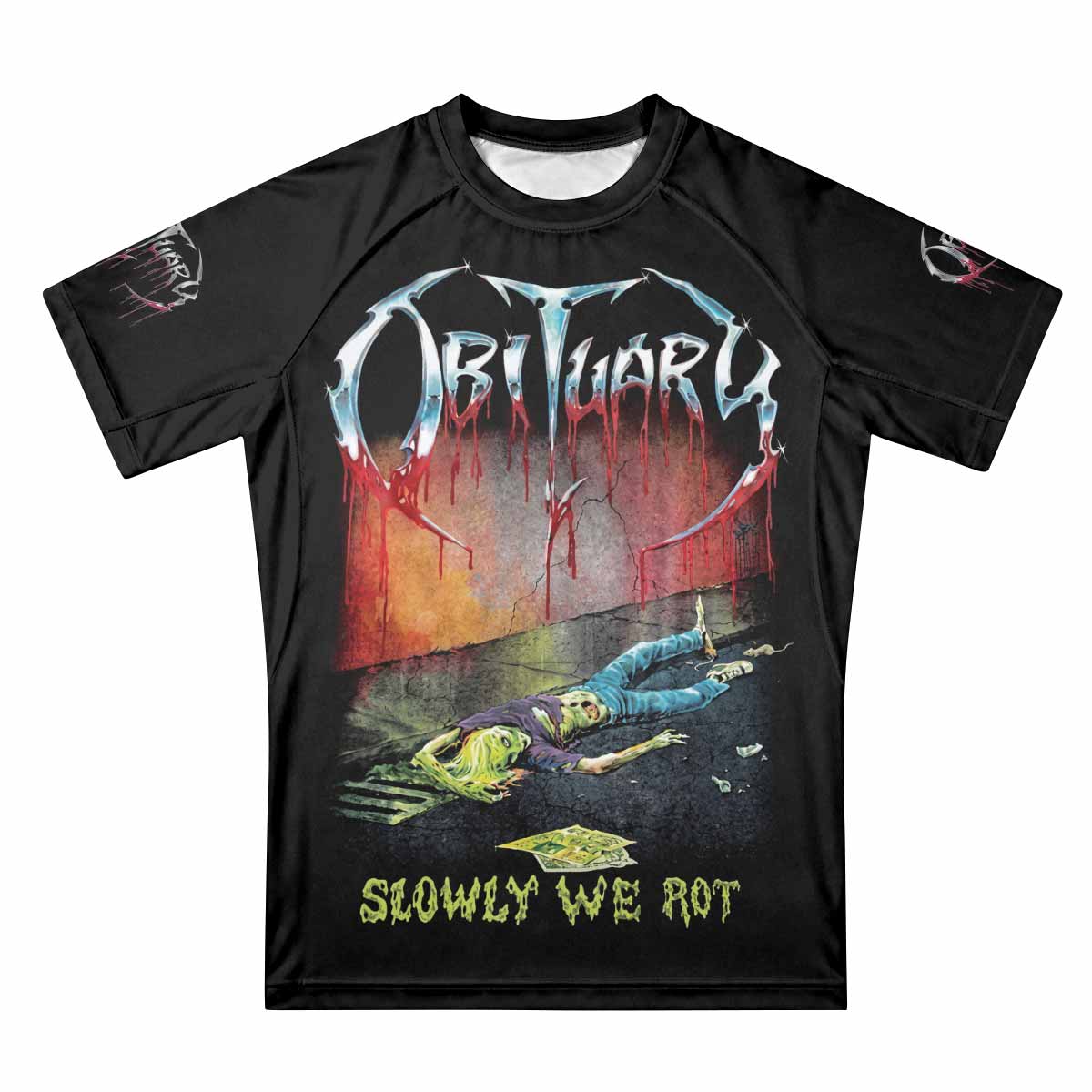 Obituary Slowly We Rot Premium Rash Guard Short Sleeve - front view mockup