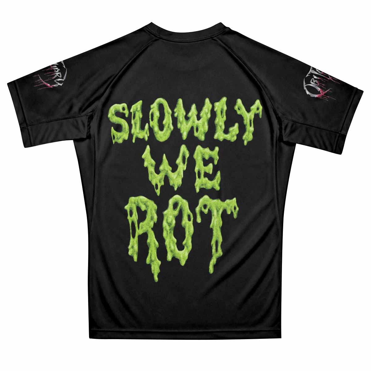 Obituary Slowly We Rot Premium Rash Guard Short Sleeve - back view mockup
