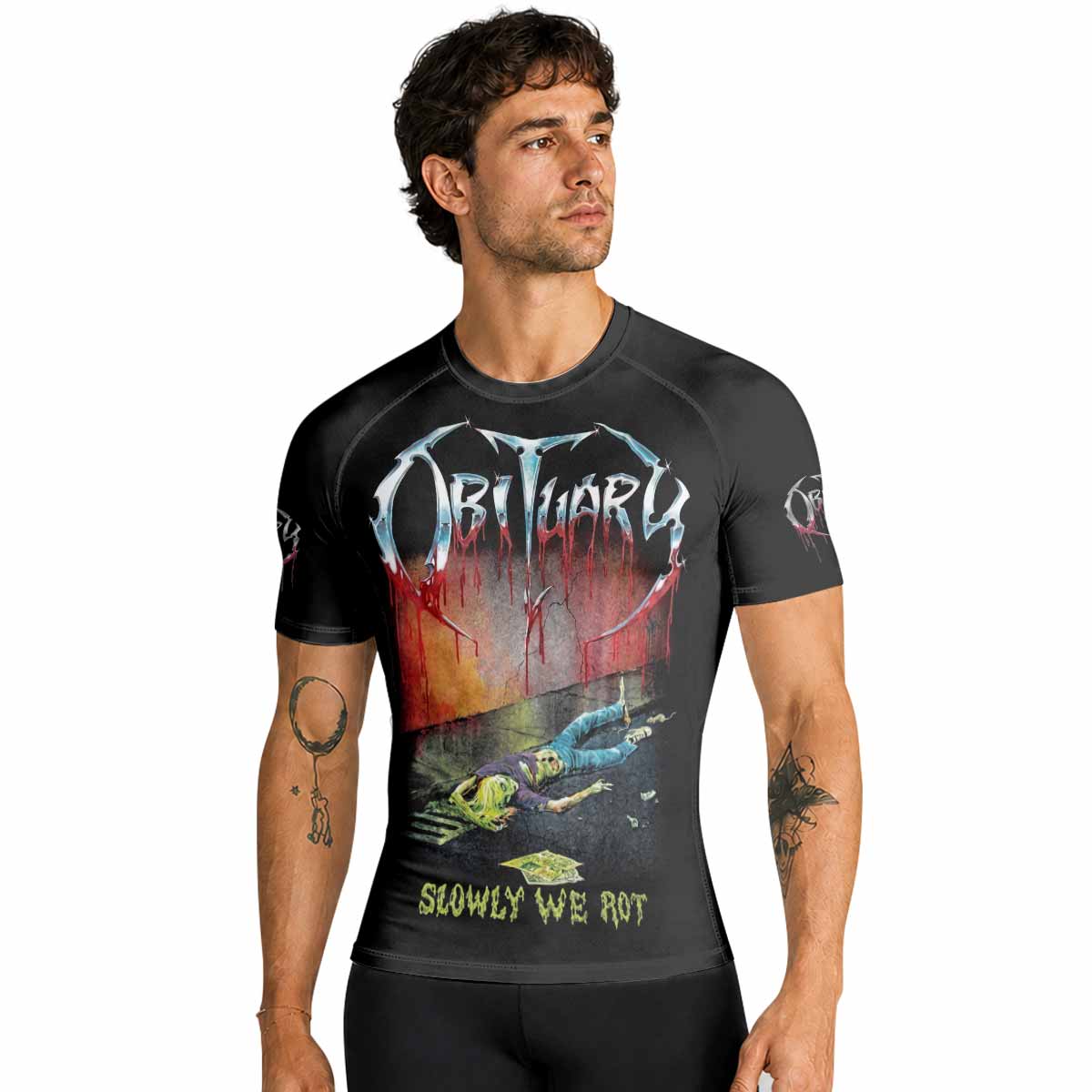 Obituary Slowly We Rot Premium Rash Guard Short Sleeve - men lifestyle view