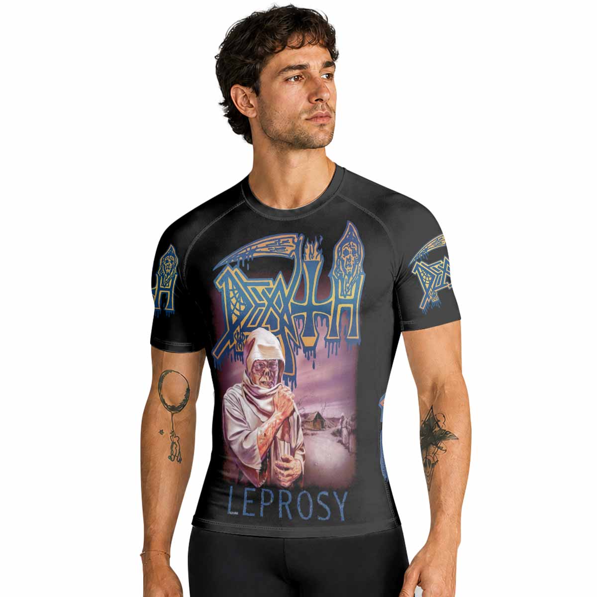 Death Leprosy Premium Rash Guard Short Sleeve - men lifestyle view