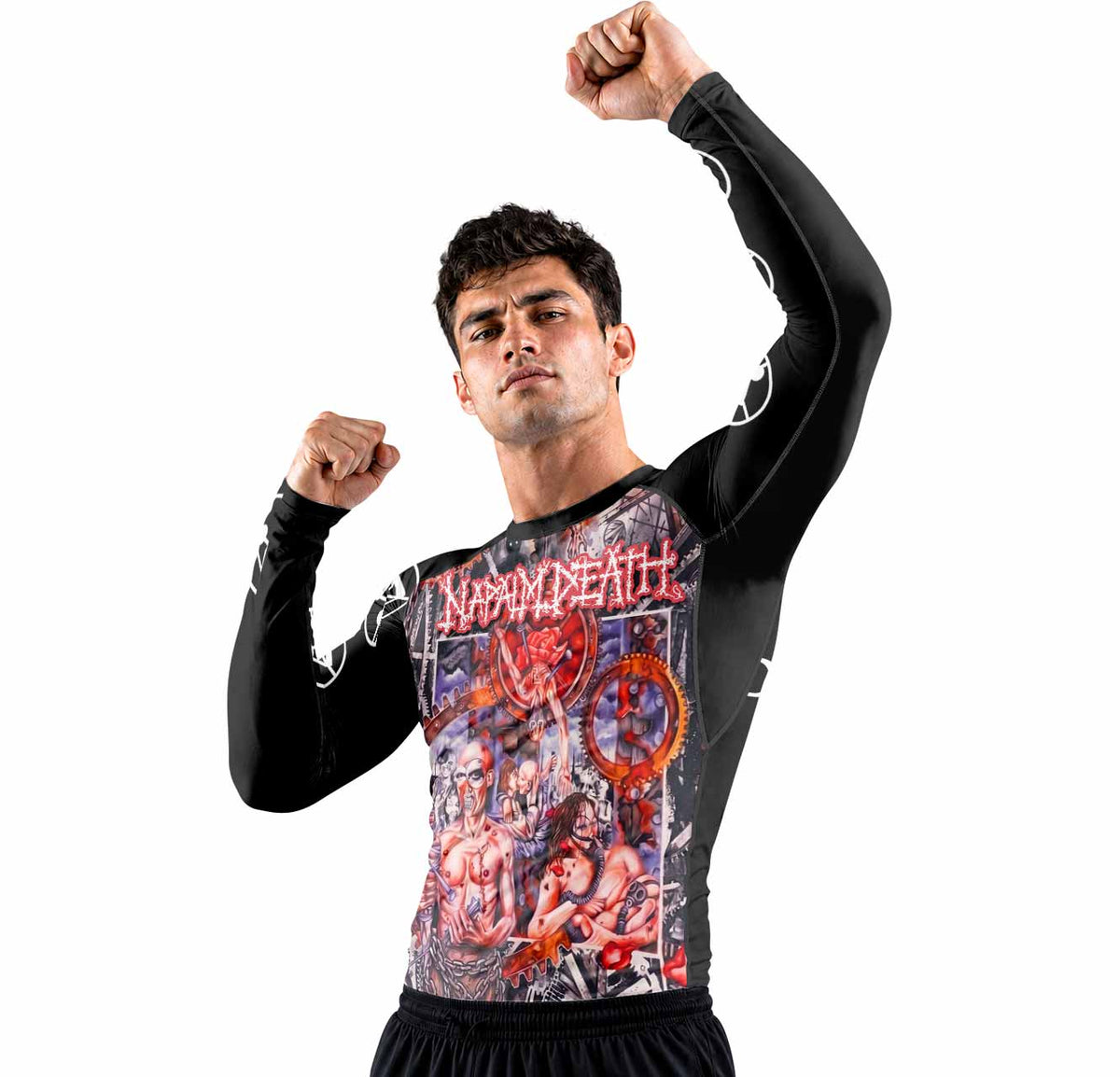 Napalm Death Utopia Banished Premium Rash Guard Long Sleeve - men lifestyle view