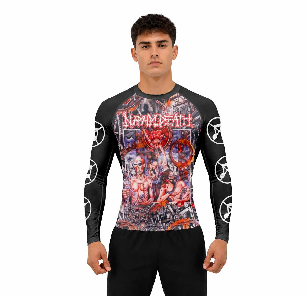 Napalm Death Utopia Banished Premium Rash Guard Long Sleeve - men lifestyle view