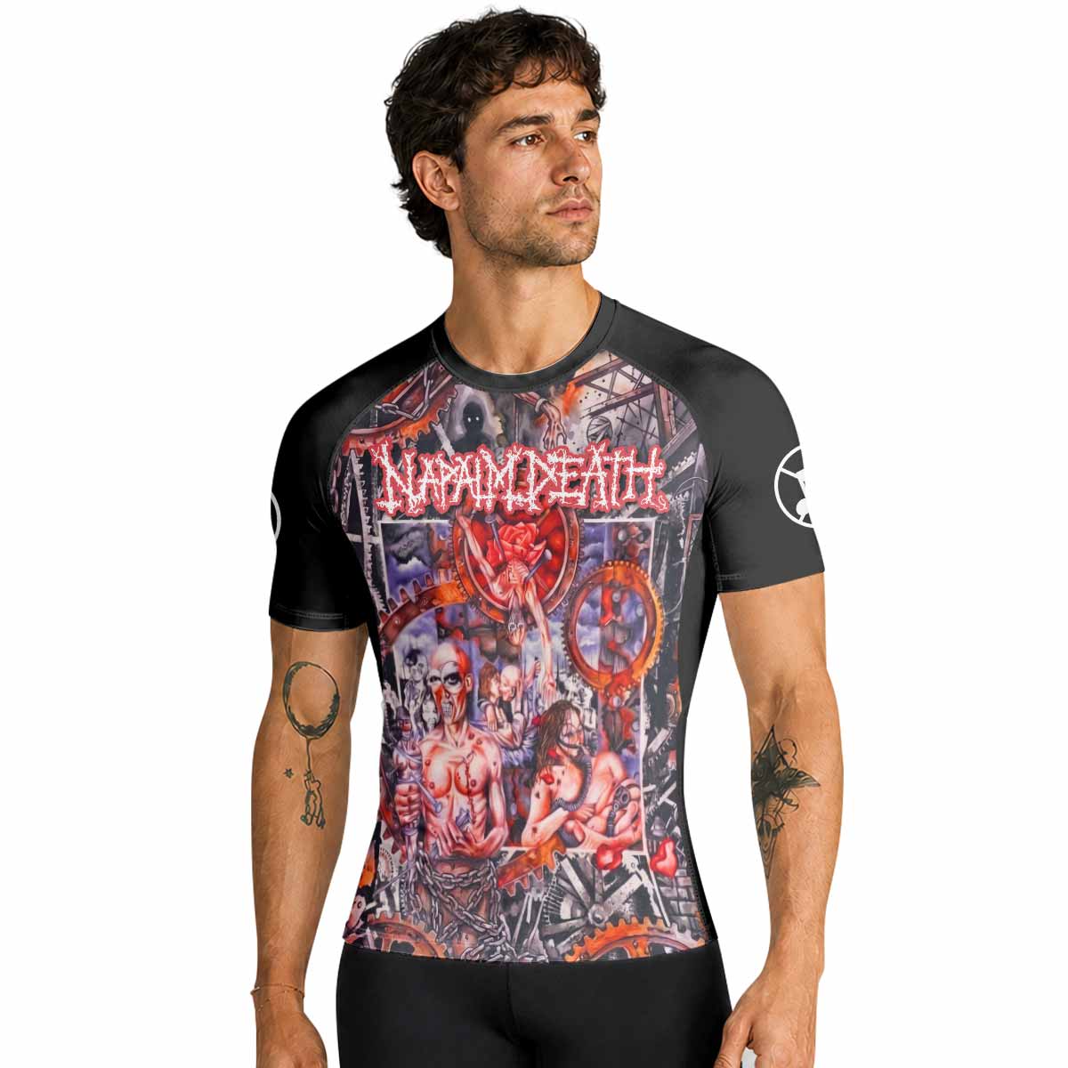 Napalm Death Utopia Banished Premium Rash Guard Short Sleeve - men lifestyle view