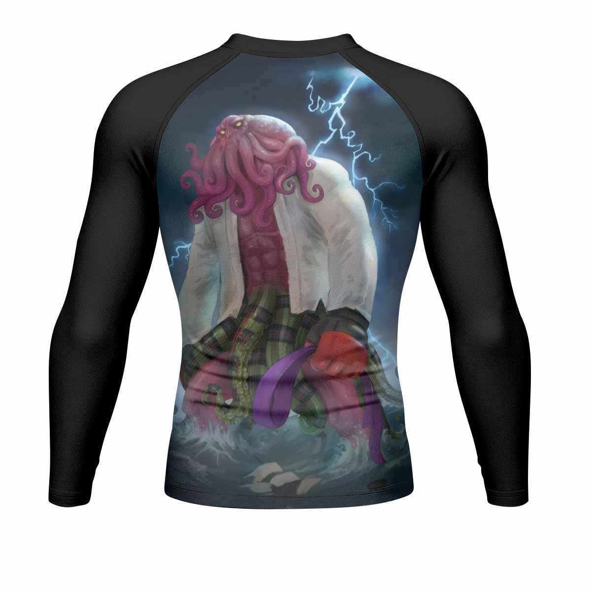 Purple Ranked Cthulhu Men's Rash Guard Long Sleeve – back view mockup 