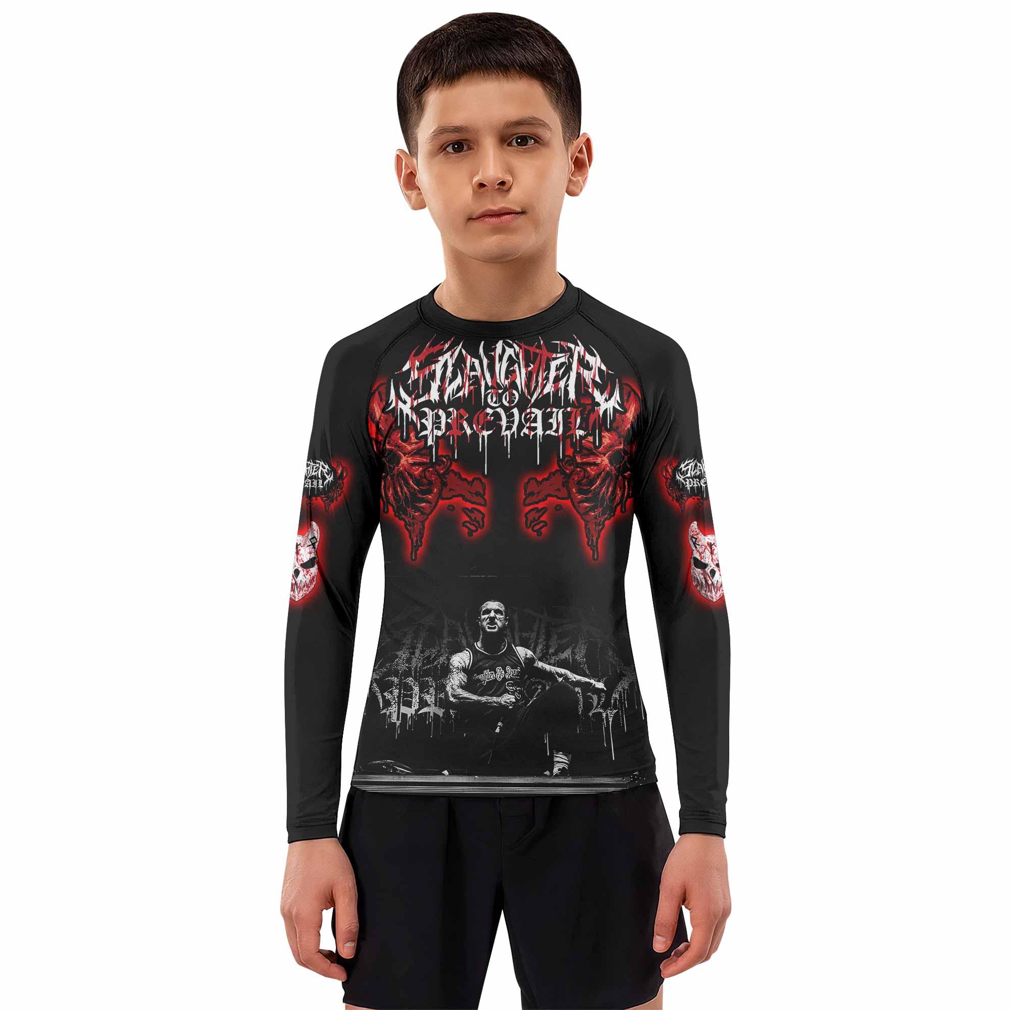 Slaughter to Prevail Kids Rash Guard Long Sleeve - boy's lifestyle view