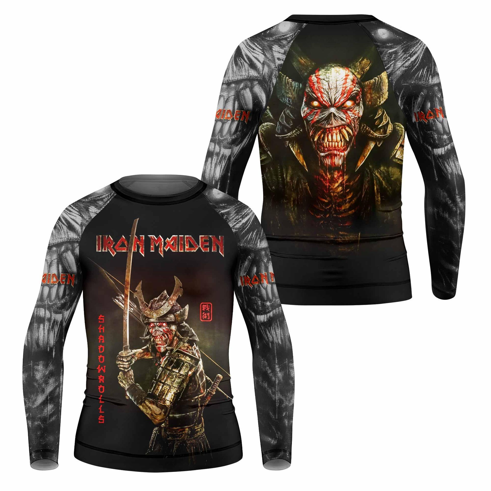 Iron Maiden Samurai Kids Rash Guard Long Sleeve - front and back view