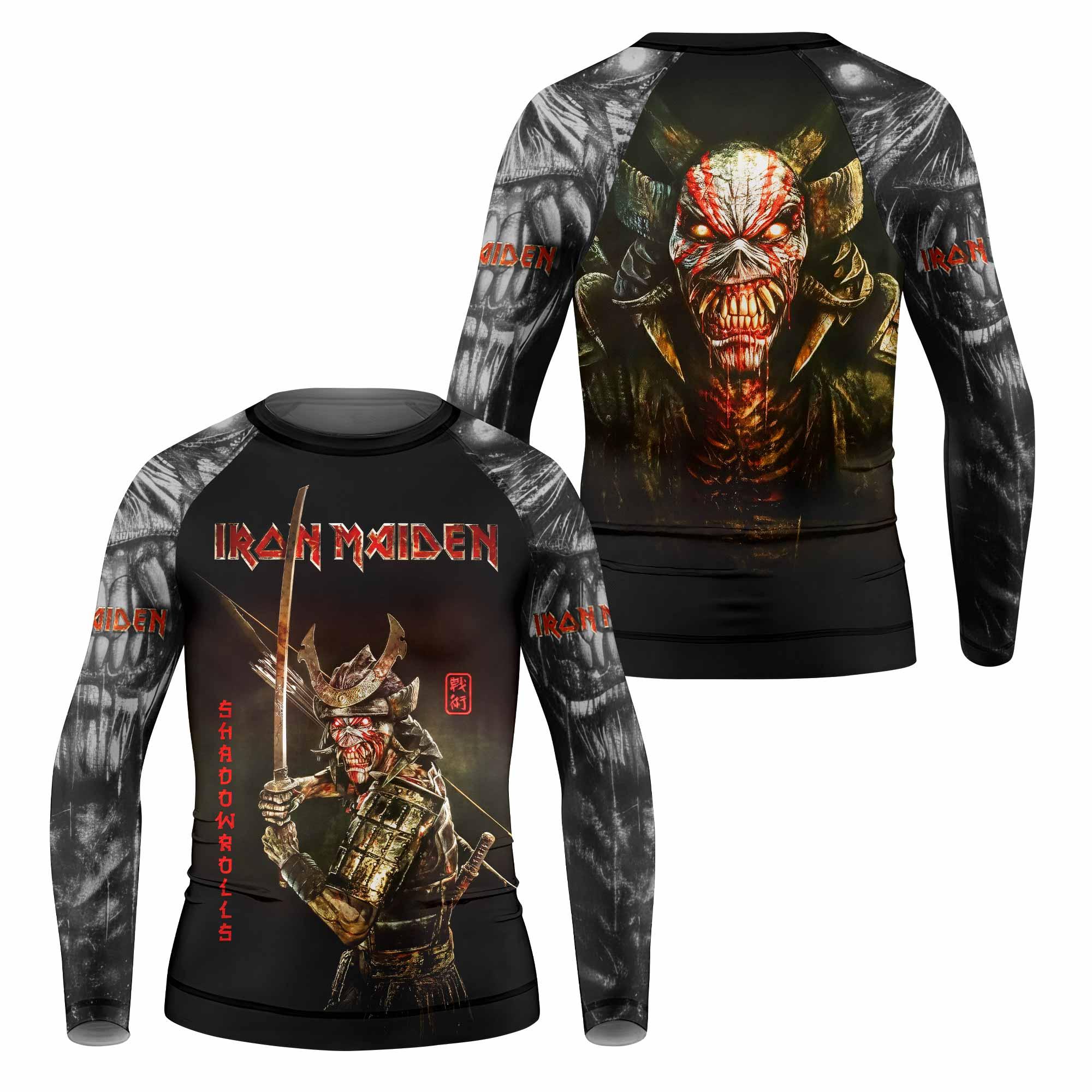 Iron Maiden Samurai Kids Rash Guard Long Sleeve - front and back view