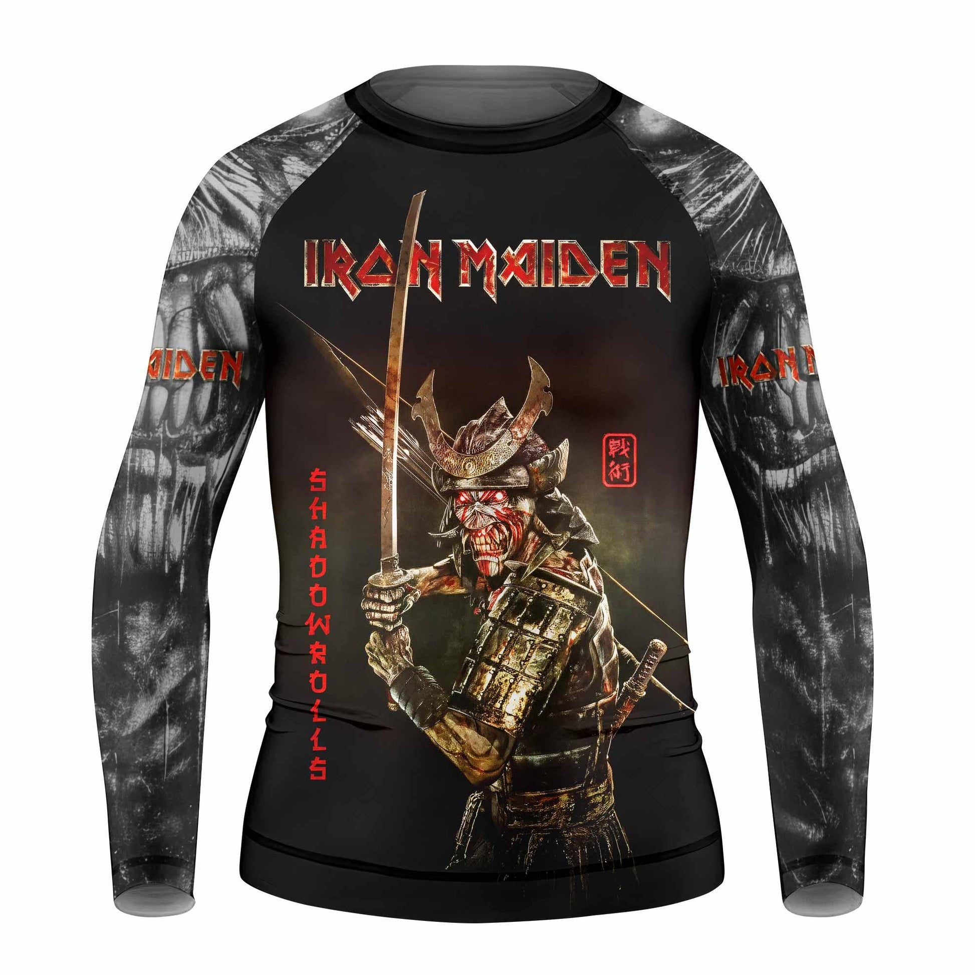Iron Maiden Samurai Kids Rash Guard Long Sleeve - front view mockup
