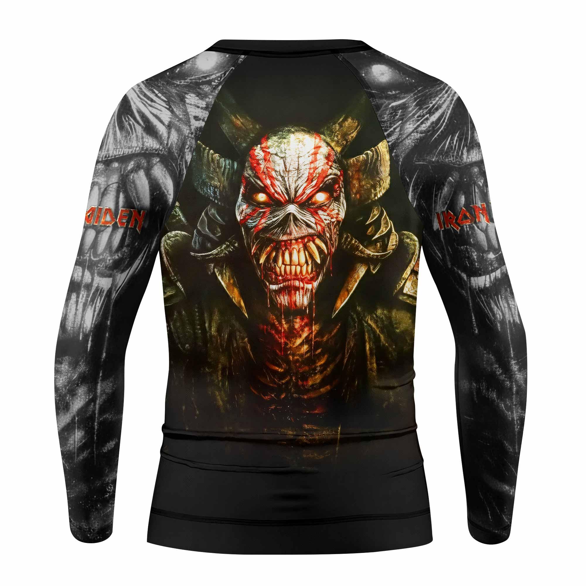 Iron Maiden Samurai Kids Rash Guard Long Sleeve - back view mockup