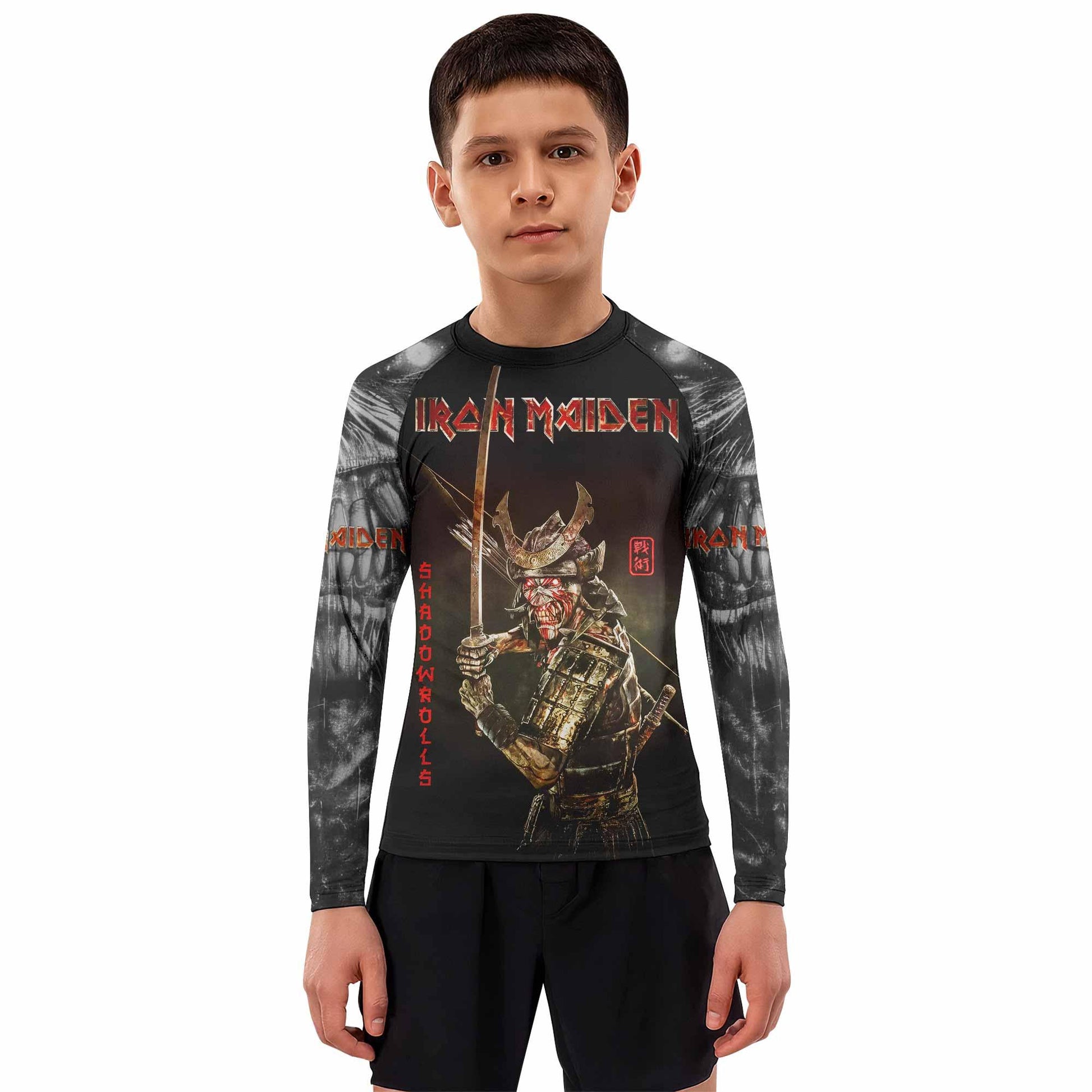 Iron Maiden Samurai Kids Rash Guard Long Sleeve - boy's lifestyle view
