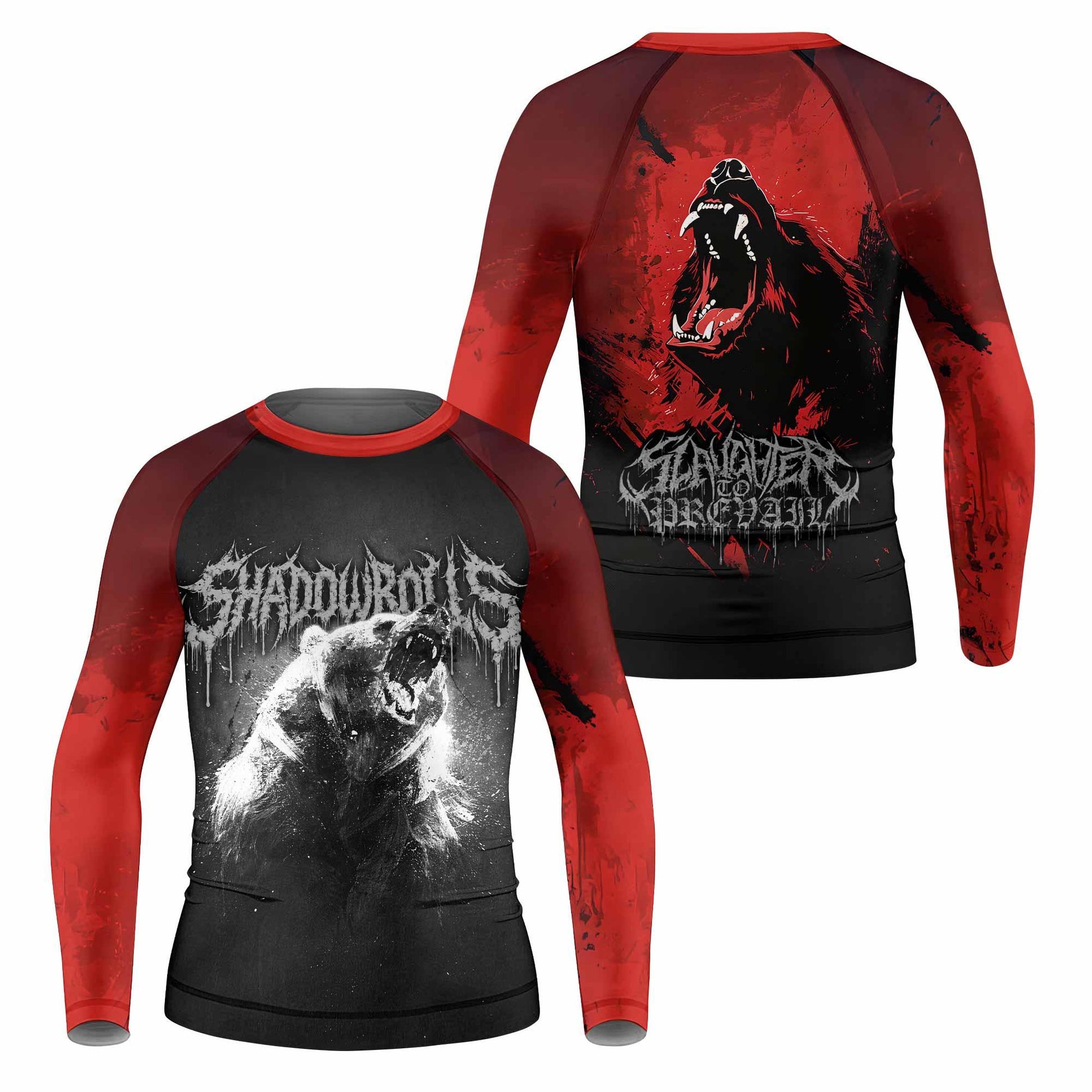 Slaughter to Prevail Bear Kids Rash Guard Long Sleeve - front and back view