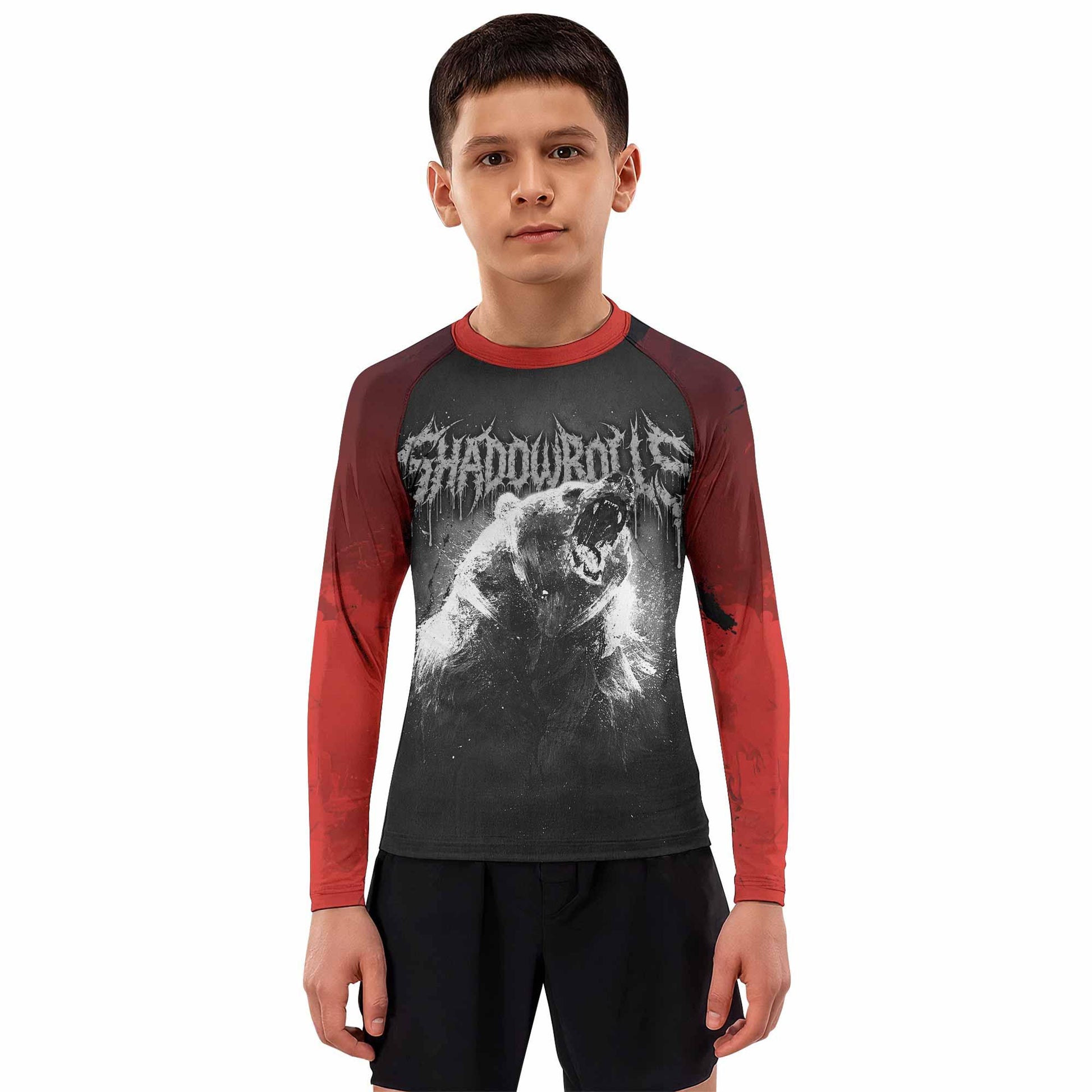 Slaughter to Prevail Bear Kids Rash Guard Long Sleeve - boy's lifestyle view