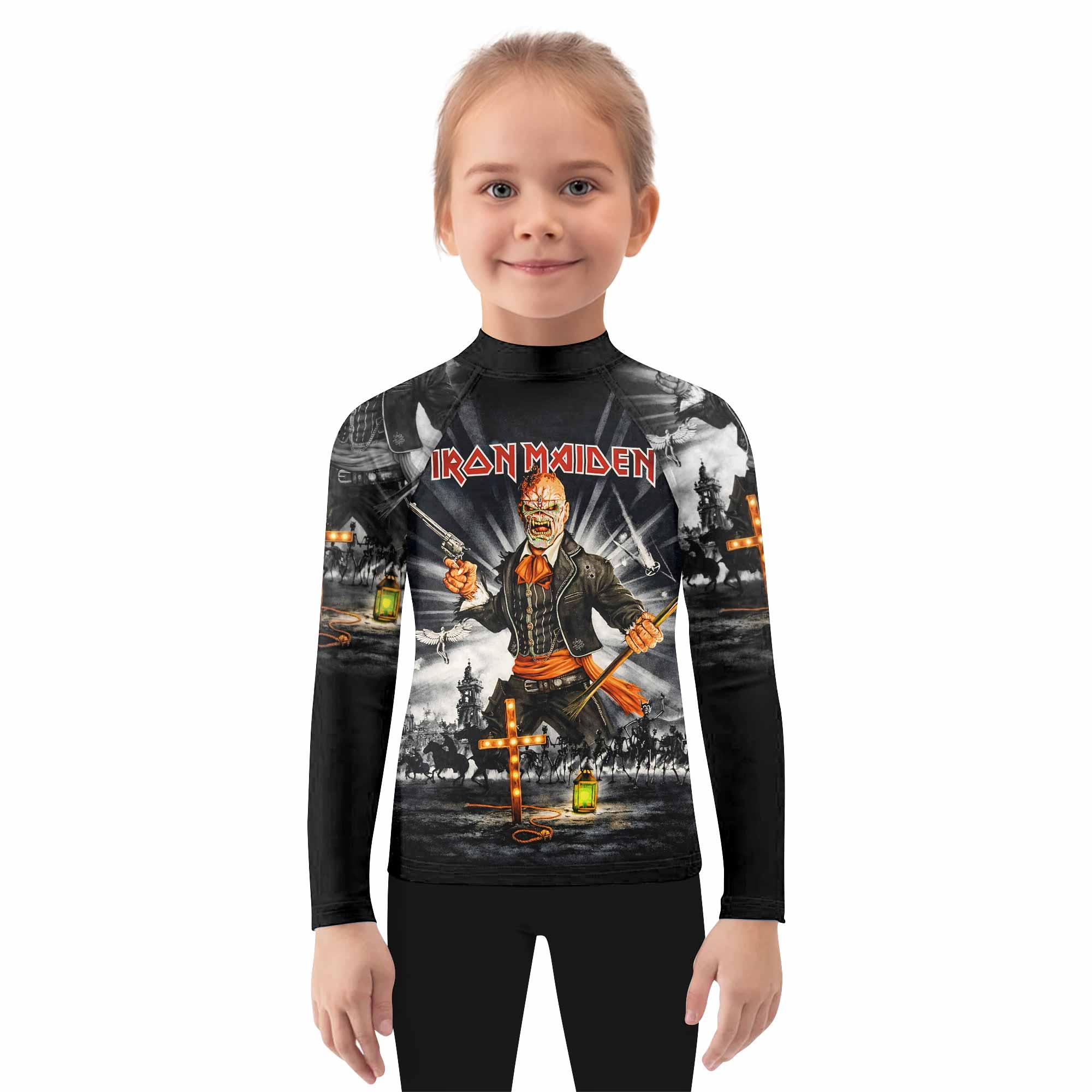 Iron Maiden Nights Of The Dead Kids Rash Guard Long Sleeve - girl's lifestyle view