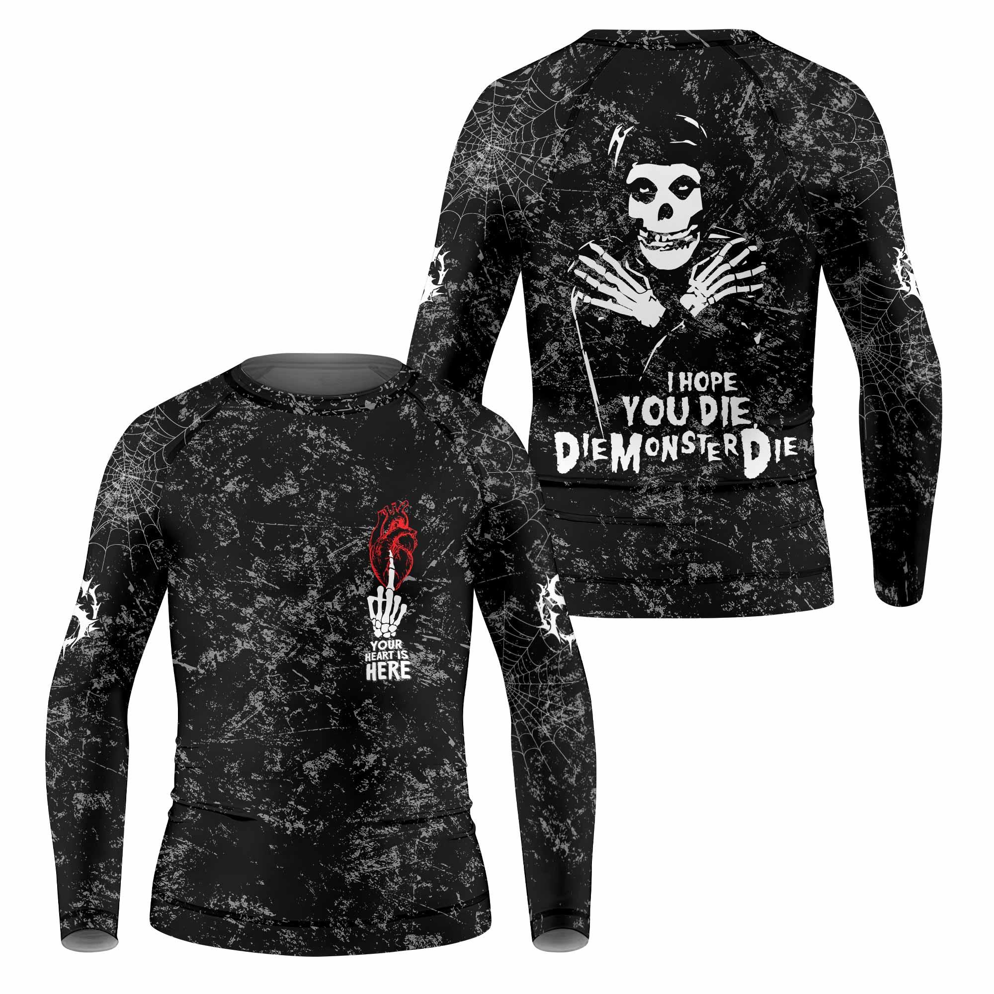 Misfits Die Monster Die Kids Rash Guard Long Sleeve - front and back view