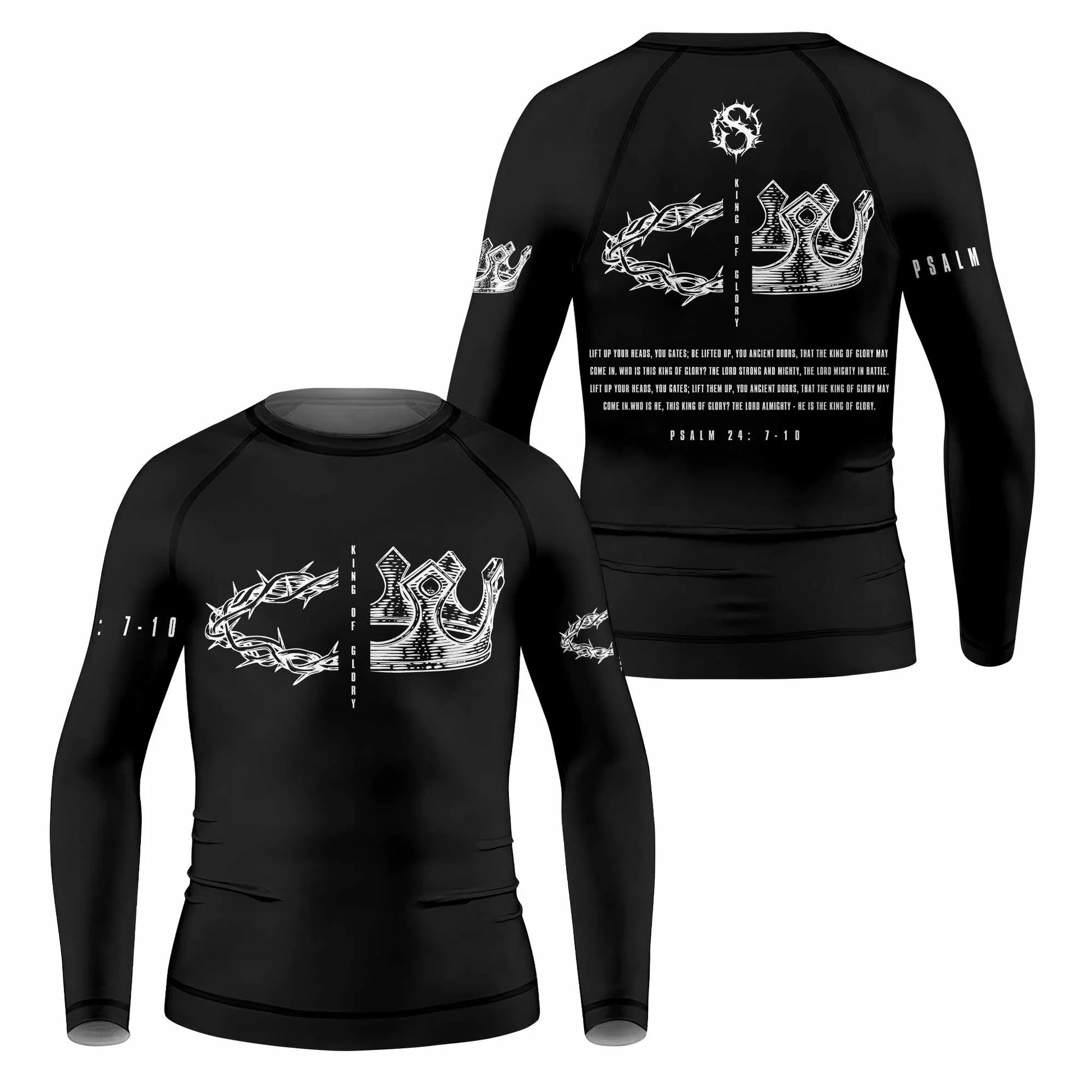 The King of Glory Kids Rash Guard Long Sleeve - front and back view