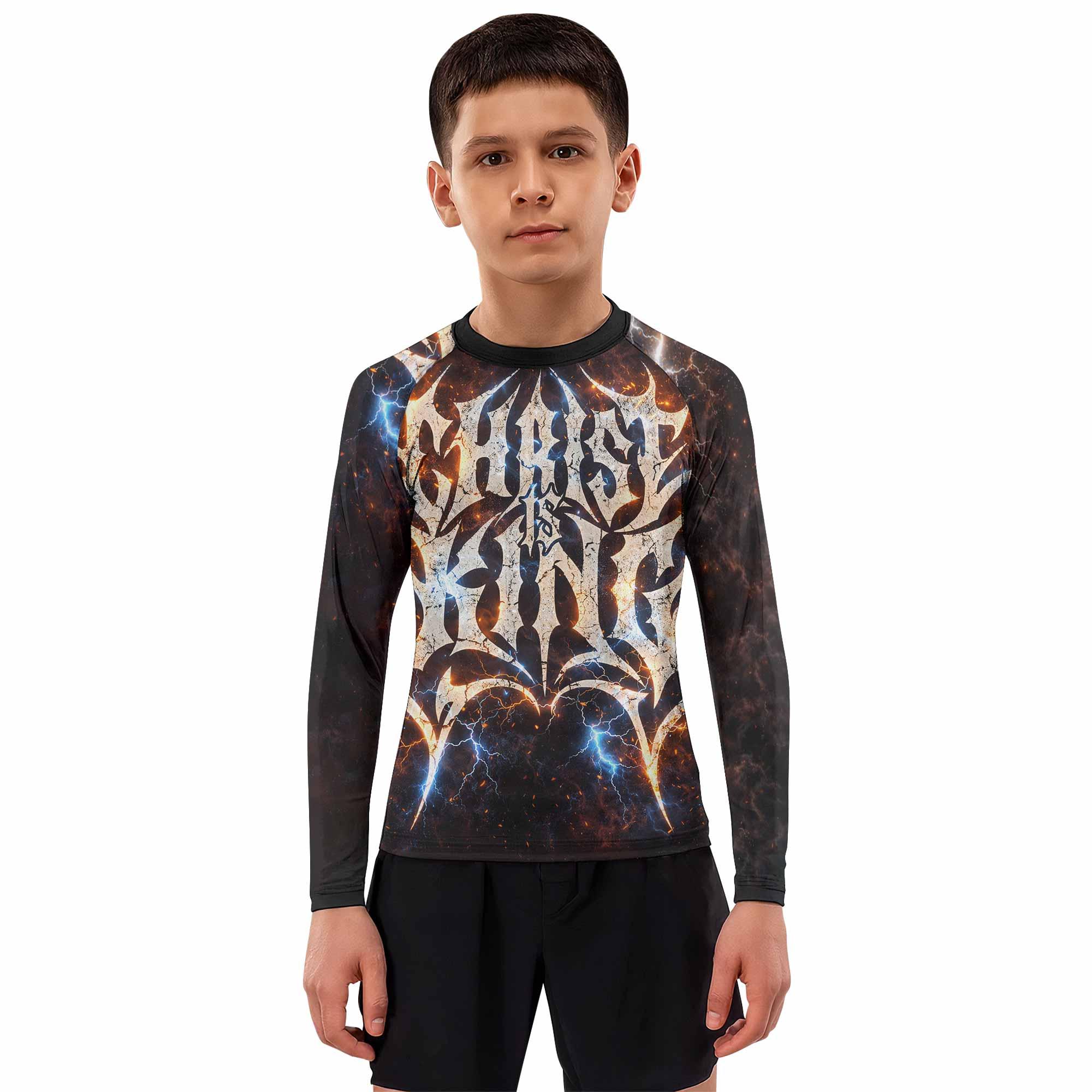 Christ is King Kids Rash Guard Long Sleeve - boy's lifestyle view