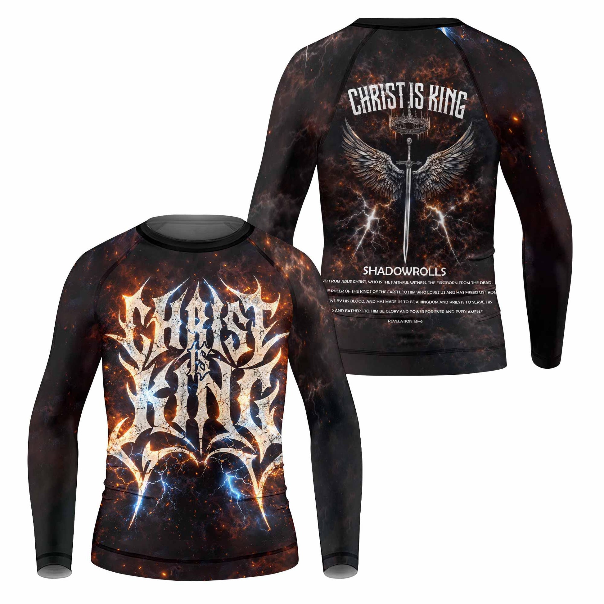 Christ is King Kids Rash Guard Long Sleeve - front and back view