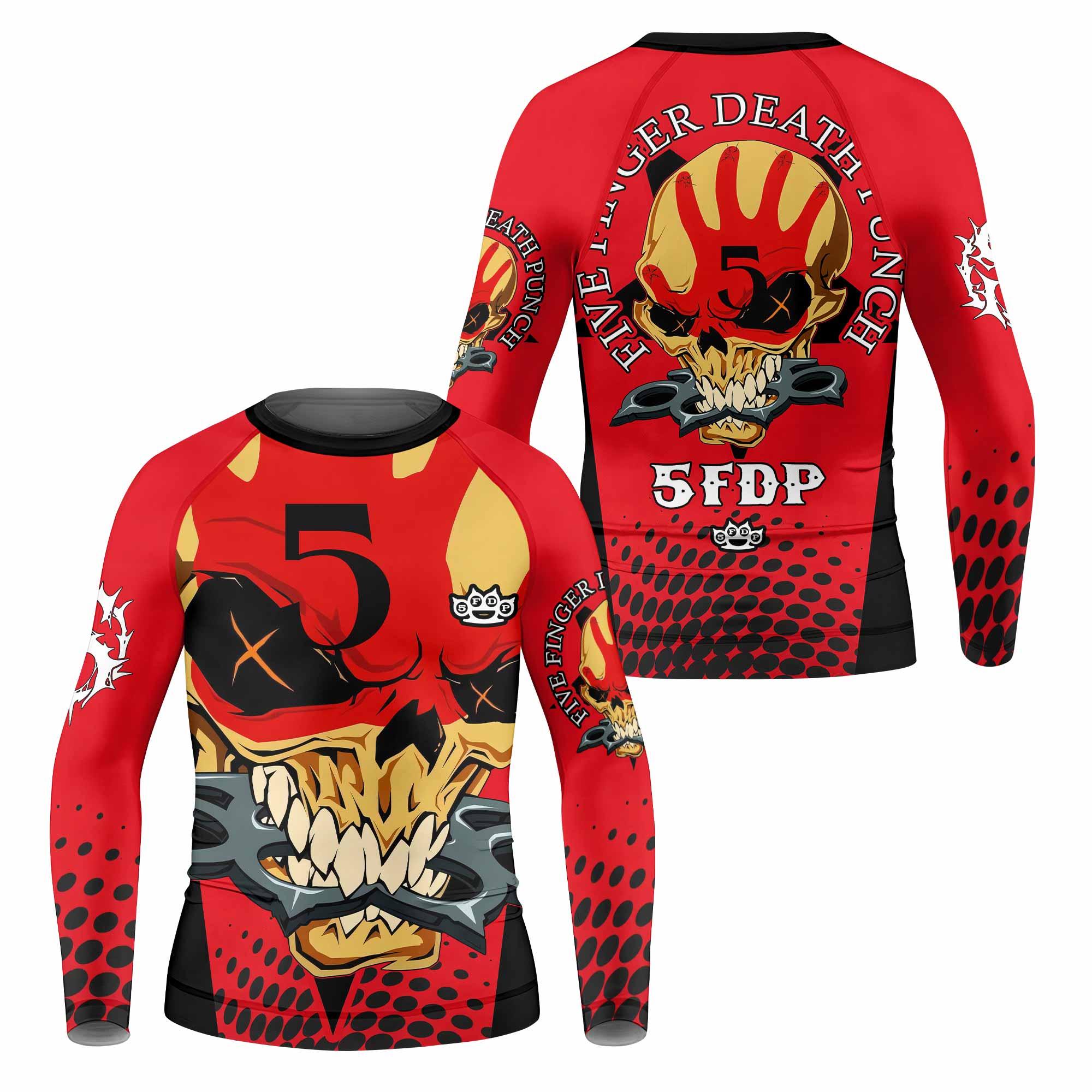 Five Finger Death Punch 5FDP Kids Rash Guard Long Sleeve - front and back view