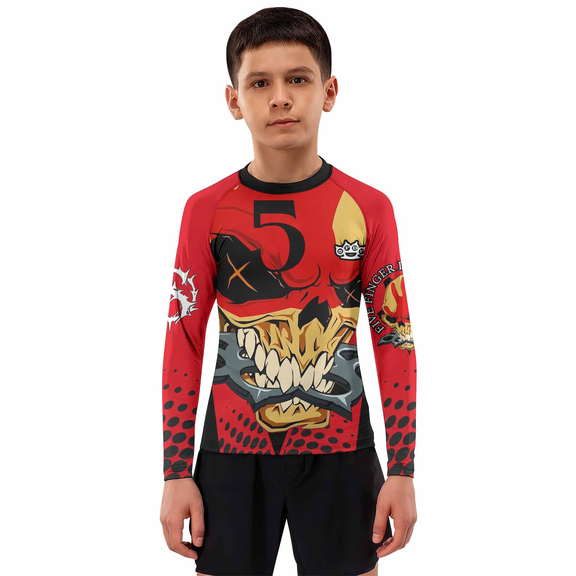 Five Finger Death Punch 5FDP Kids Rash Guard Long Sleeve - boy's lifestyle view