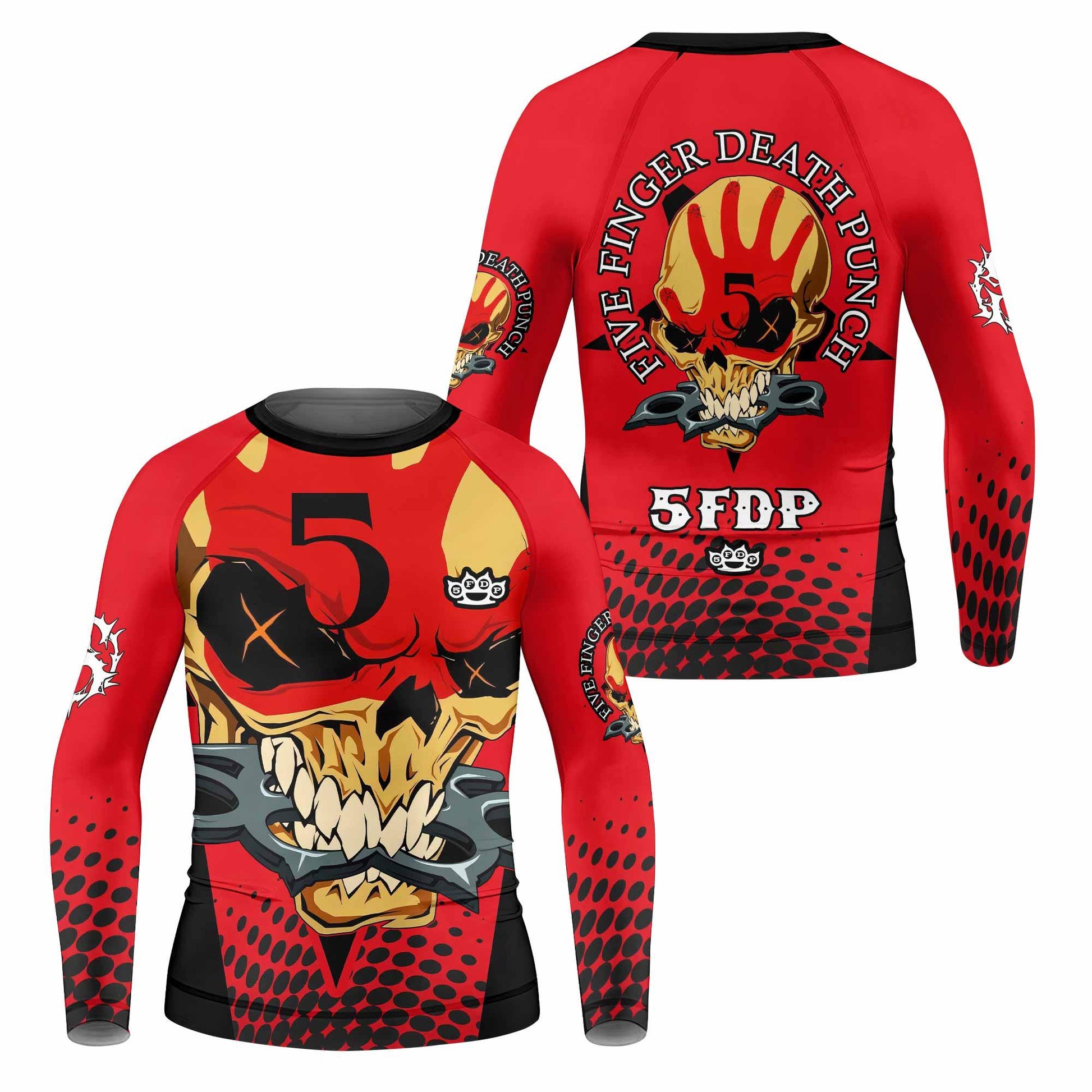 Five Finger Death Punch 5FDP Kids Rash Guard Long Sleeve - front and back view