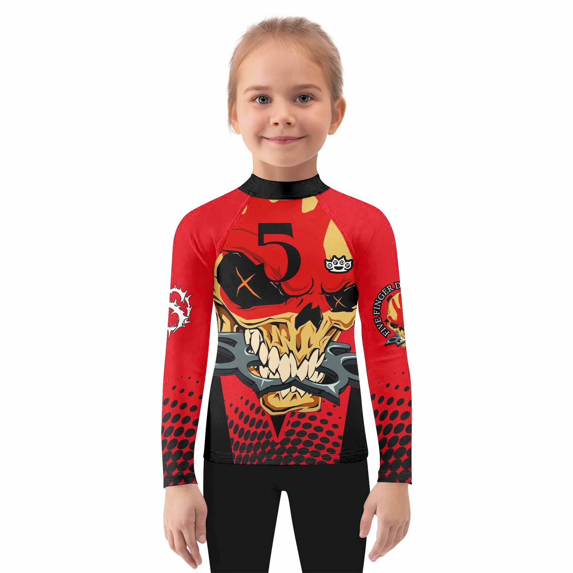 Five Finger Death Punch 5FDP Kids Rash Guard Long Sleeve - girl's lifestyle view