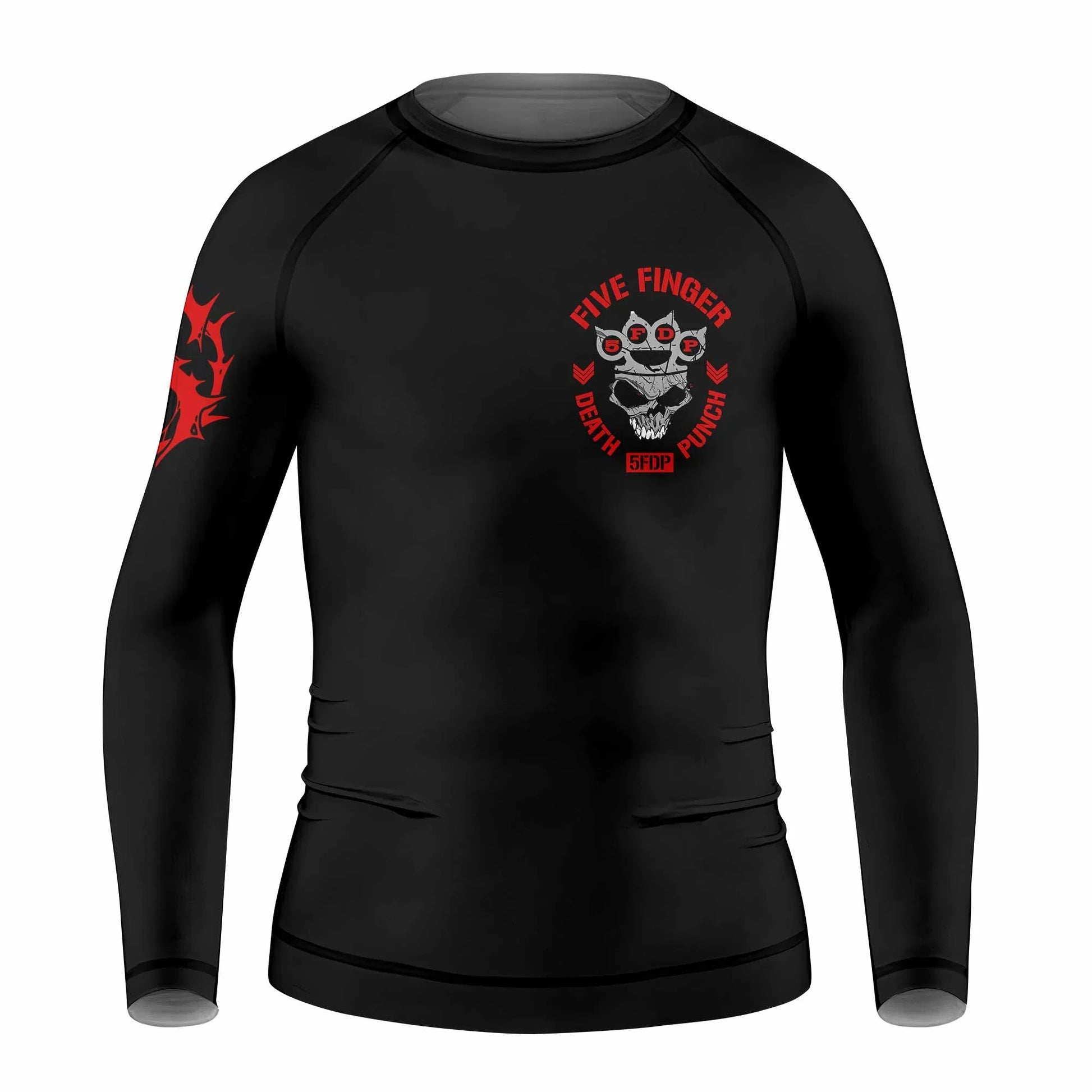 Five Finger Death Punch Shadowrolls Kids Rash Guard Long Sleeve - front view mockup