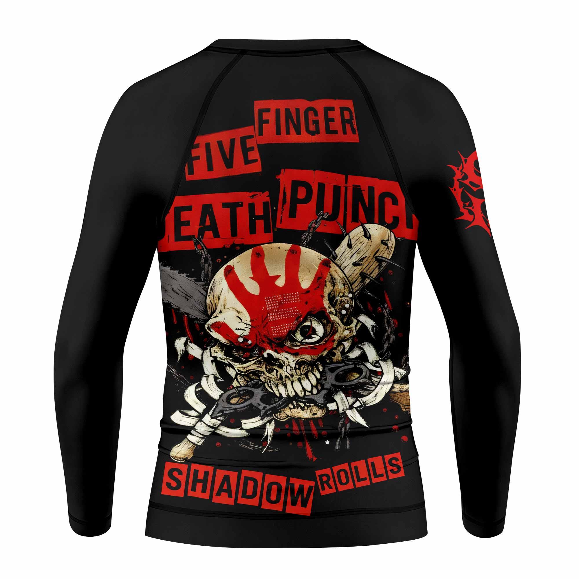 Five Finger Death Punch Shadowrolls Kids Rash Guard Long Sleeve - back view mockup