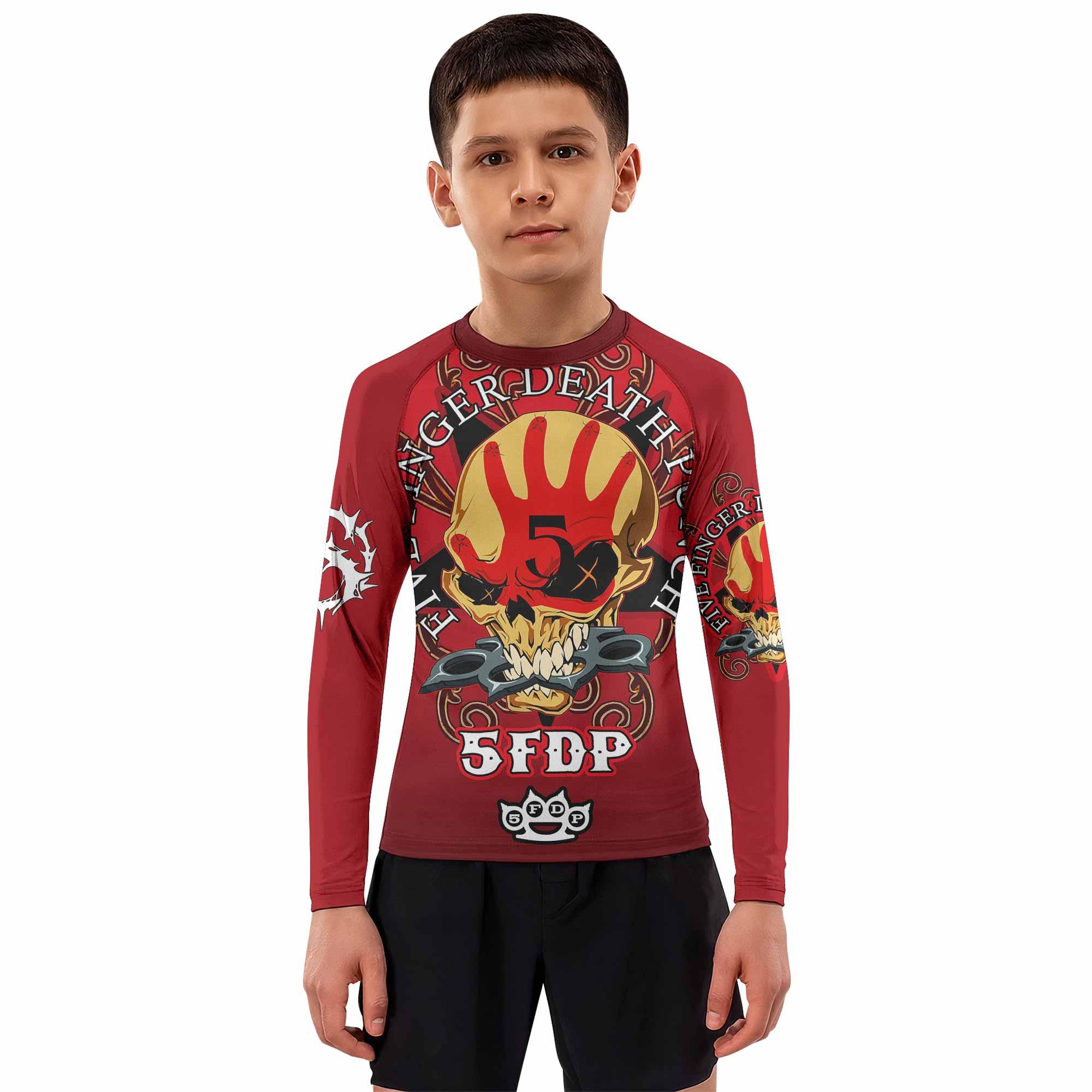5FDP Five Finger Death Punch Kids Rash Guard Long Sleeve - boy's lifestyle view