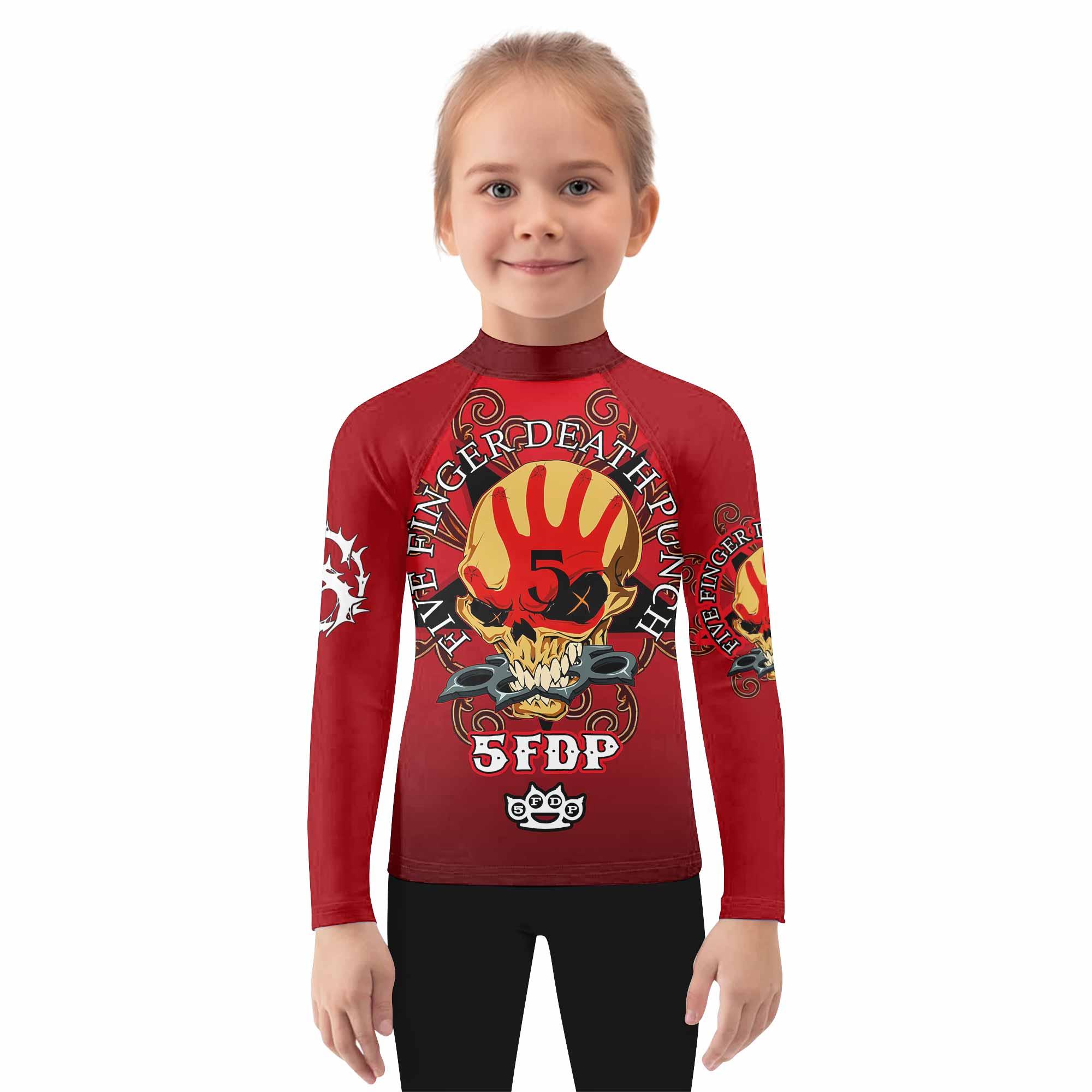 5FDP Five Finger Death Punch Kids Rash Guard Long Sleeve - girl's lifestyle view
