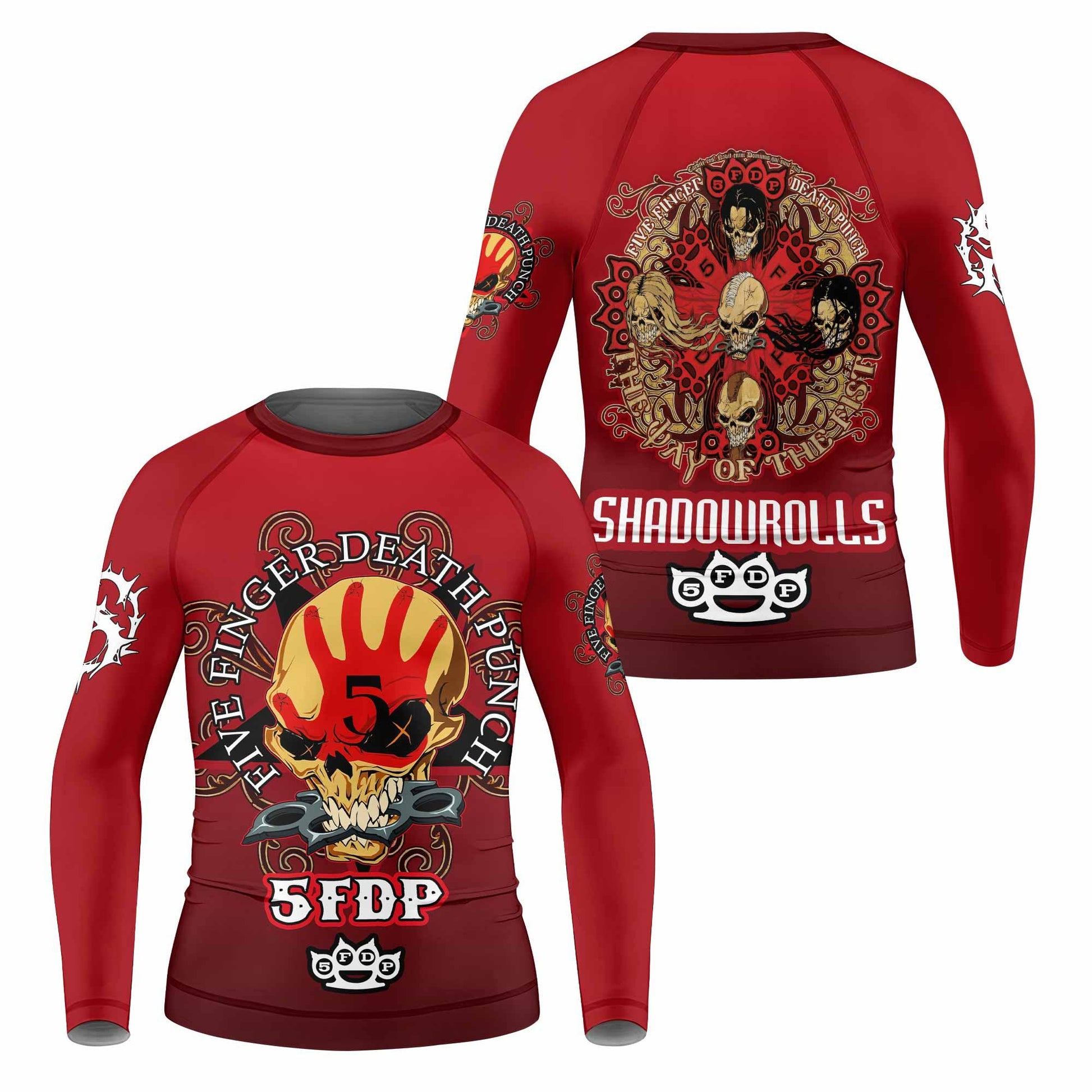 5FDP Five Finger Death Punch Kids Rash Guard Long Sleeve - front and back view