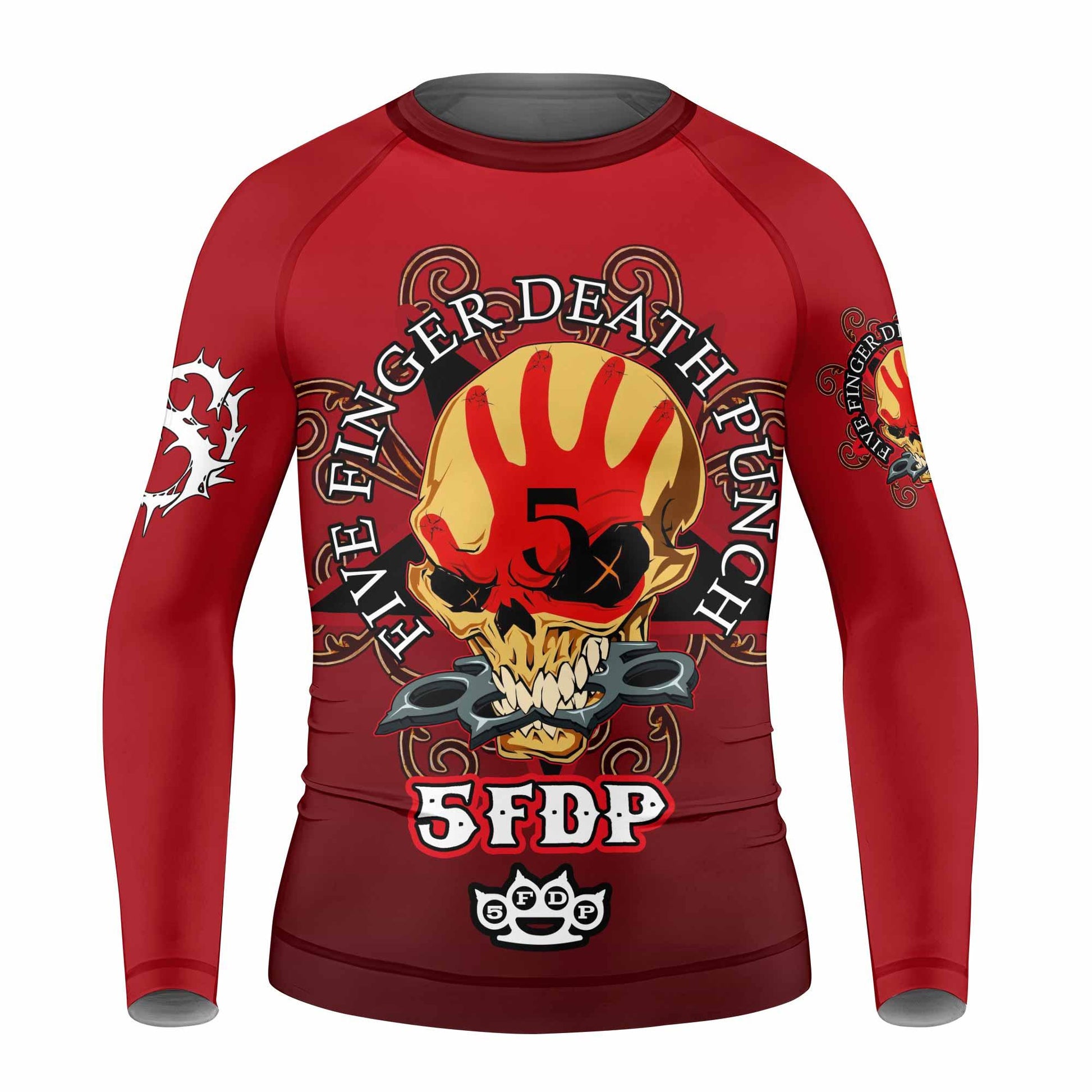 5FDP Five Finger Death Punch Kids Rash Guard Long Sleeve - front view mockup