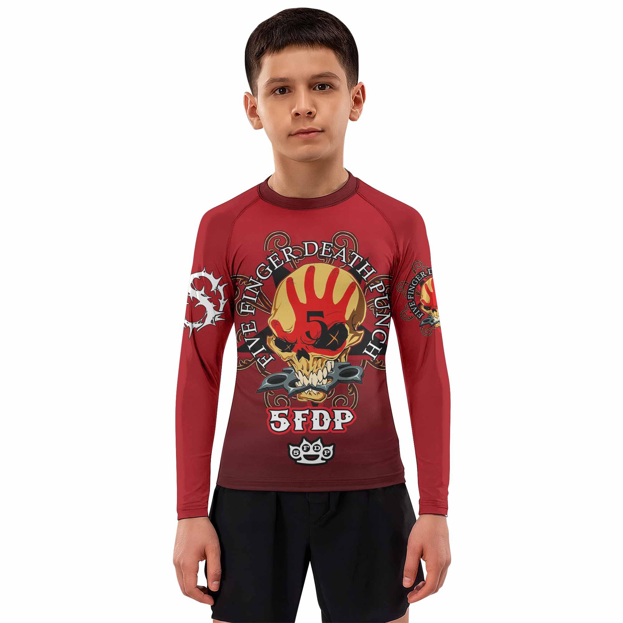 5FDP Five Finger Death Punch Kids Rash Guard Long Sleeve - boy's lifestyle view