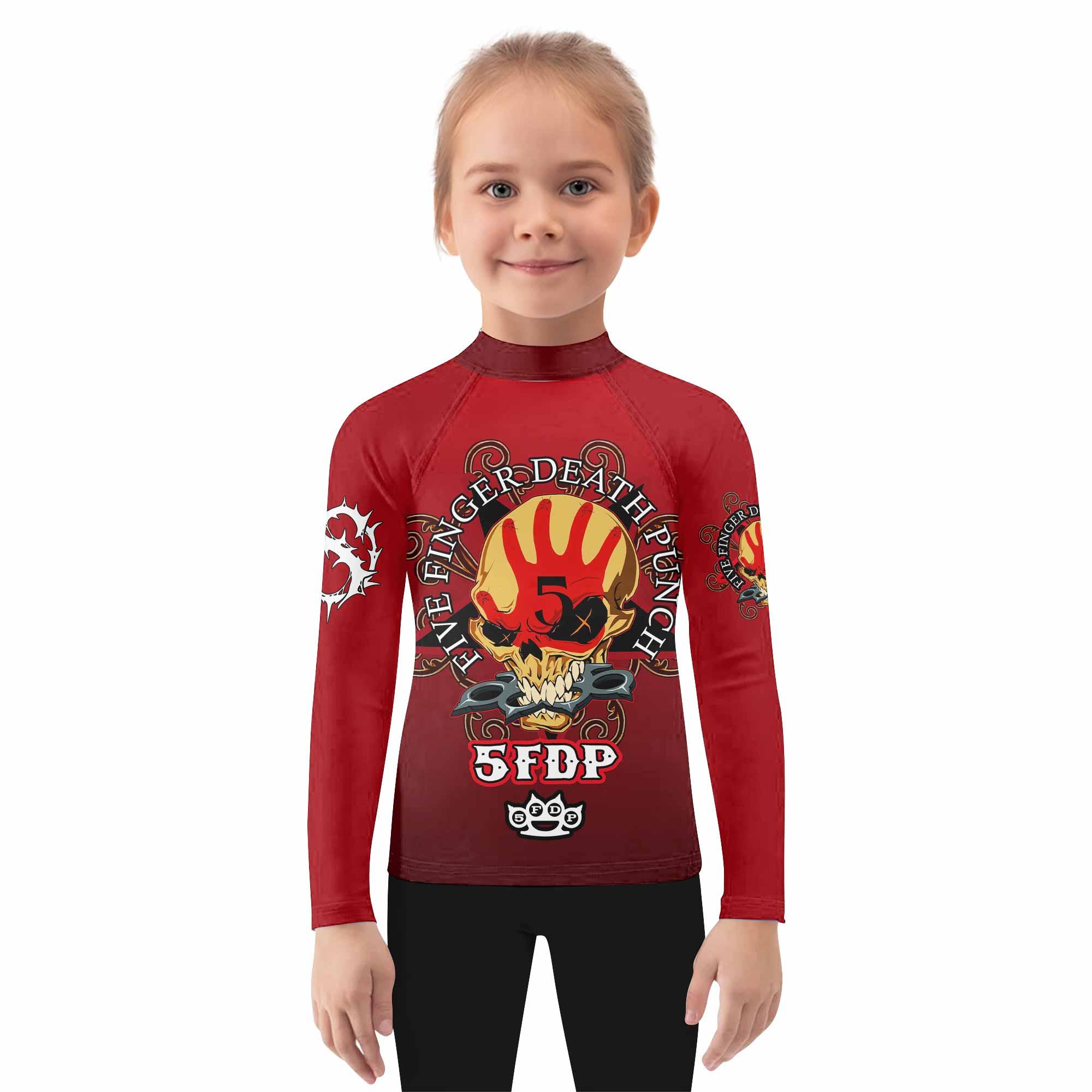5FDP Five Finger Death Punch Kids Rash Guard Long Sleeve - girl's lifestyle view