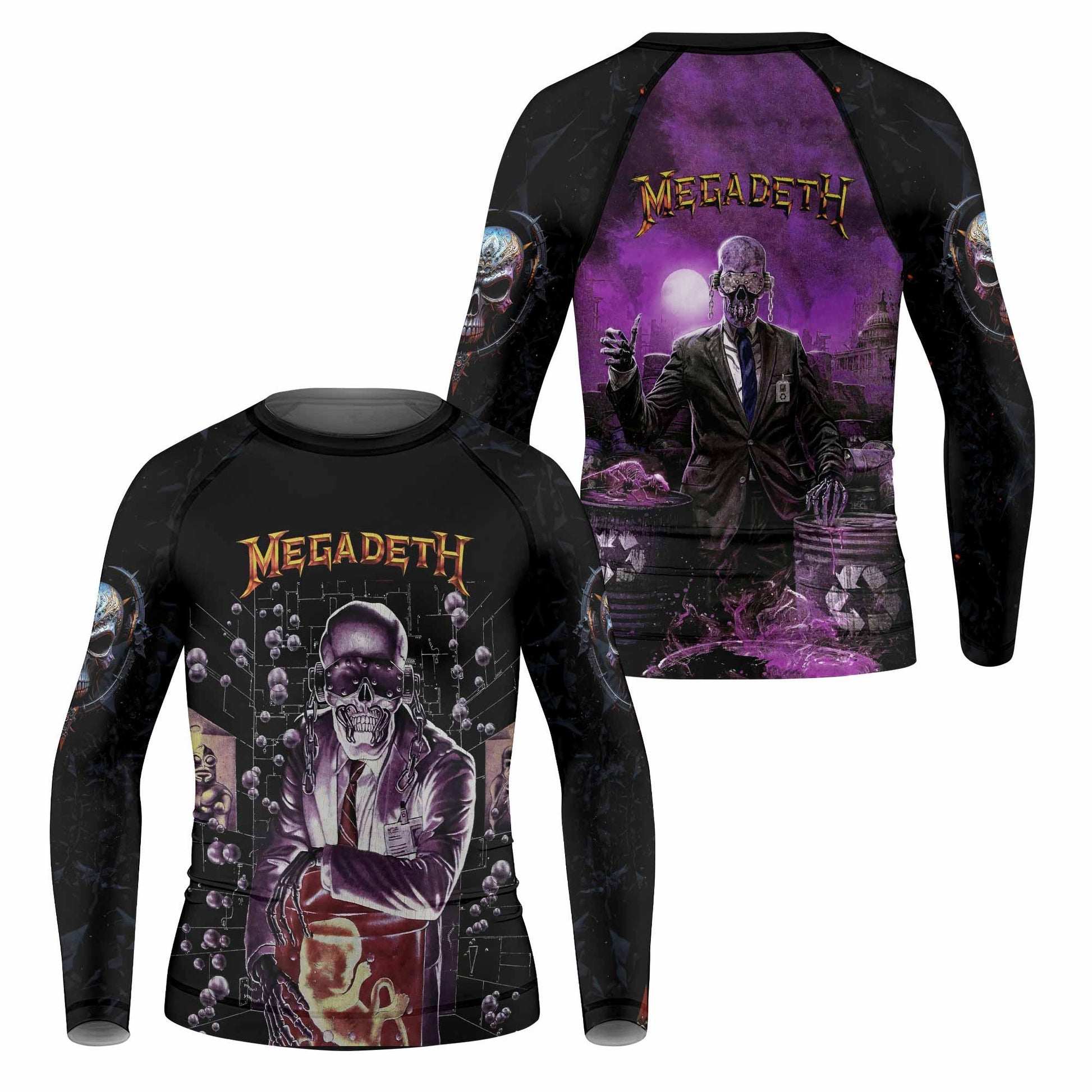 Megadeth Toxic Messiah Kids Rash Guard Long Sleeve - front and back view