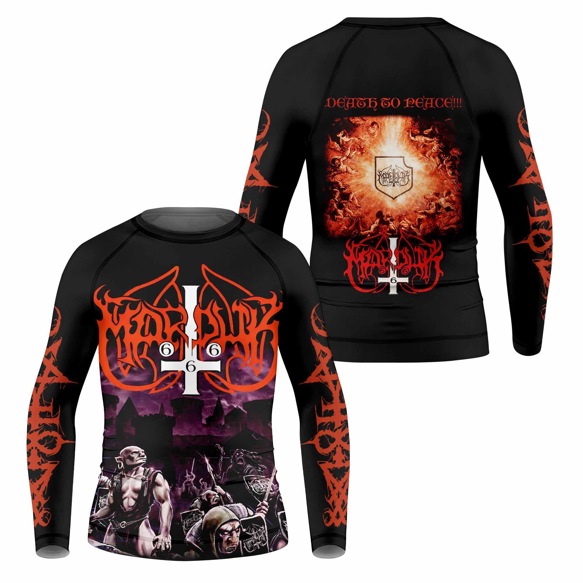 Marduk Heaven Shall Burn Kids Rash Guard Long Sleeve - front and back view
