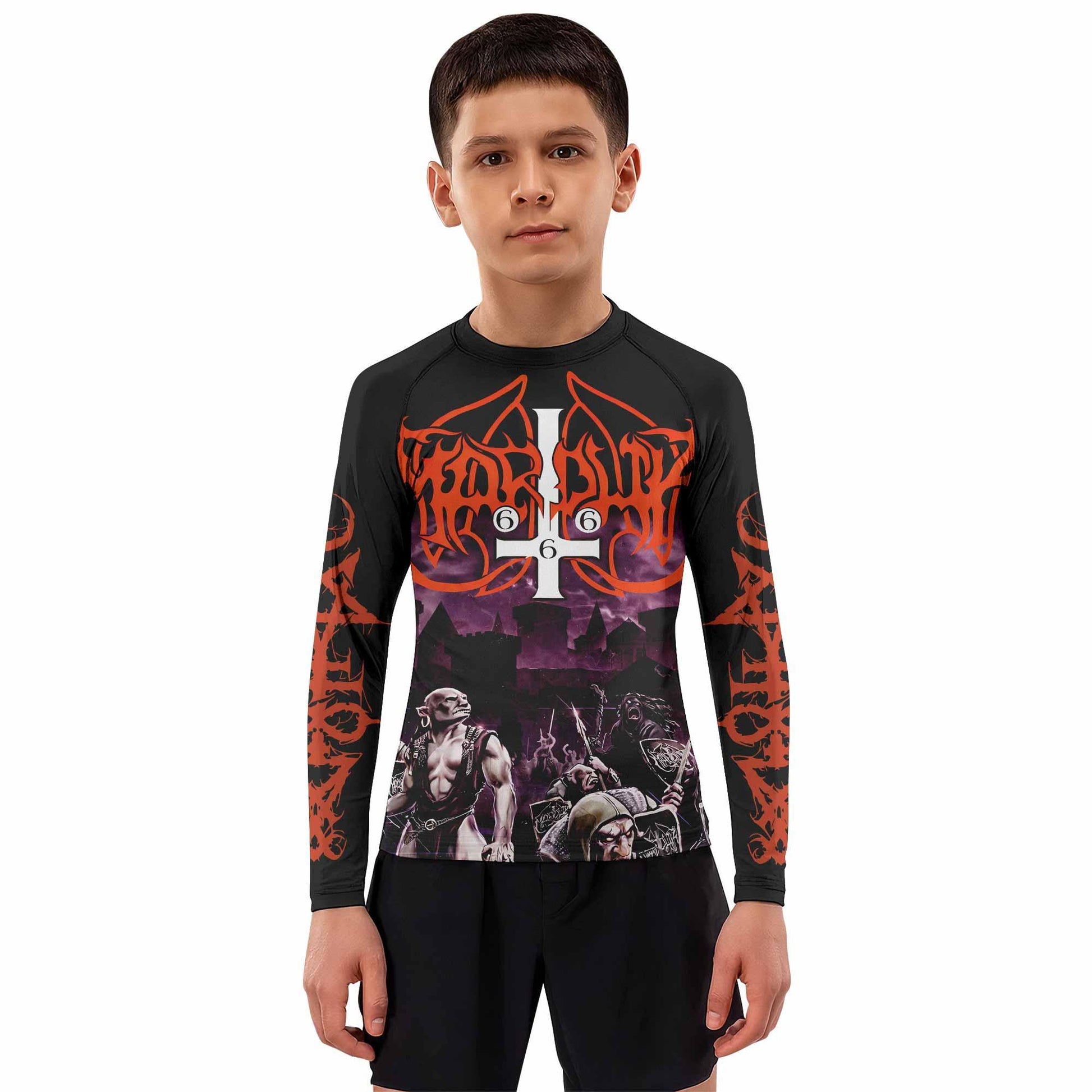Marduk Heaven Shall Burn Kids Rash Guard Long Sleeve - boy's lifestyle view
