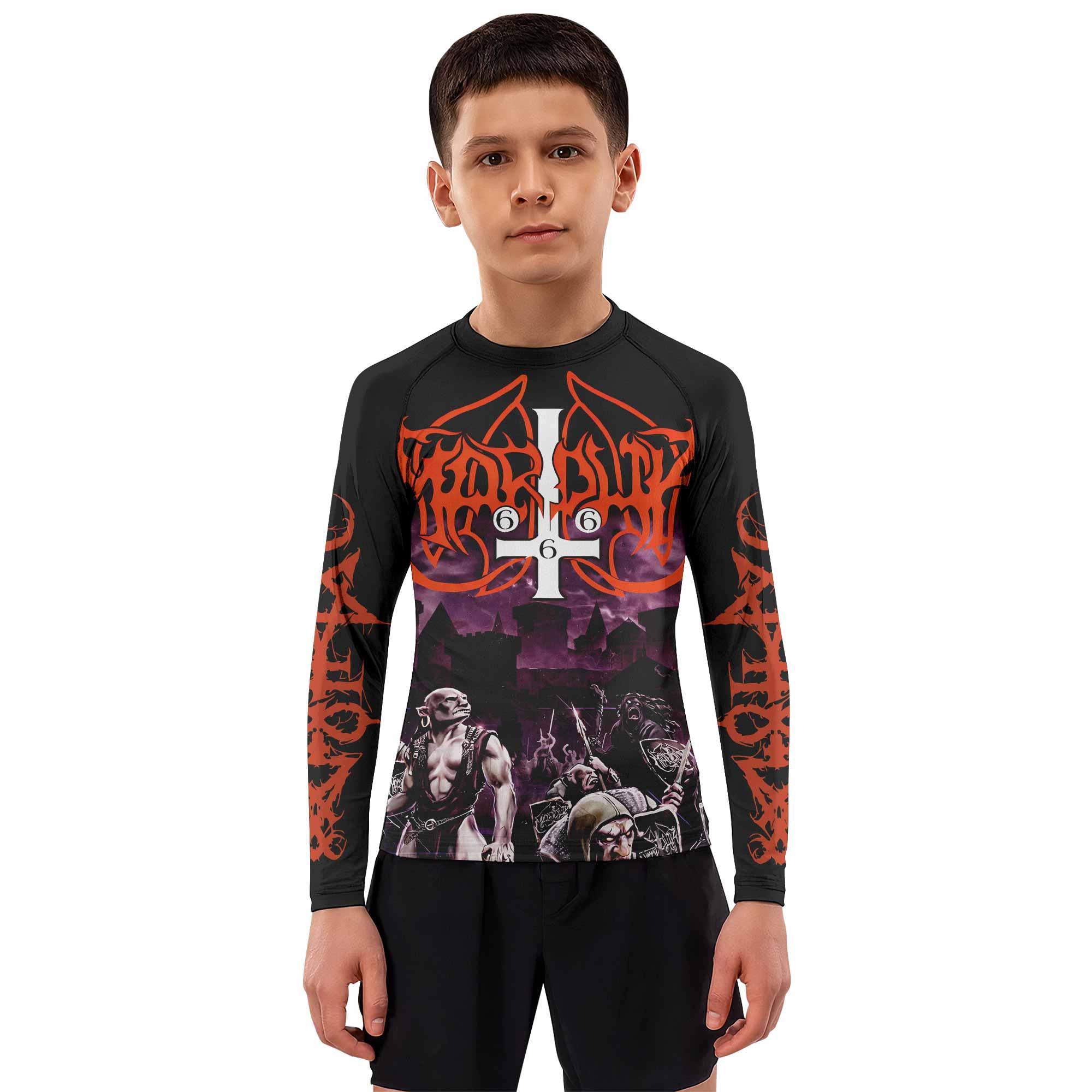 Marduk Heaven Shall Burn Kids Rash Guard Long Sleeve - boy's lifestyle view
