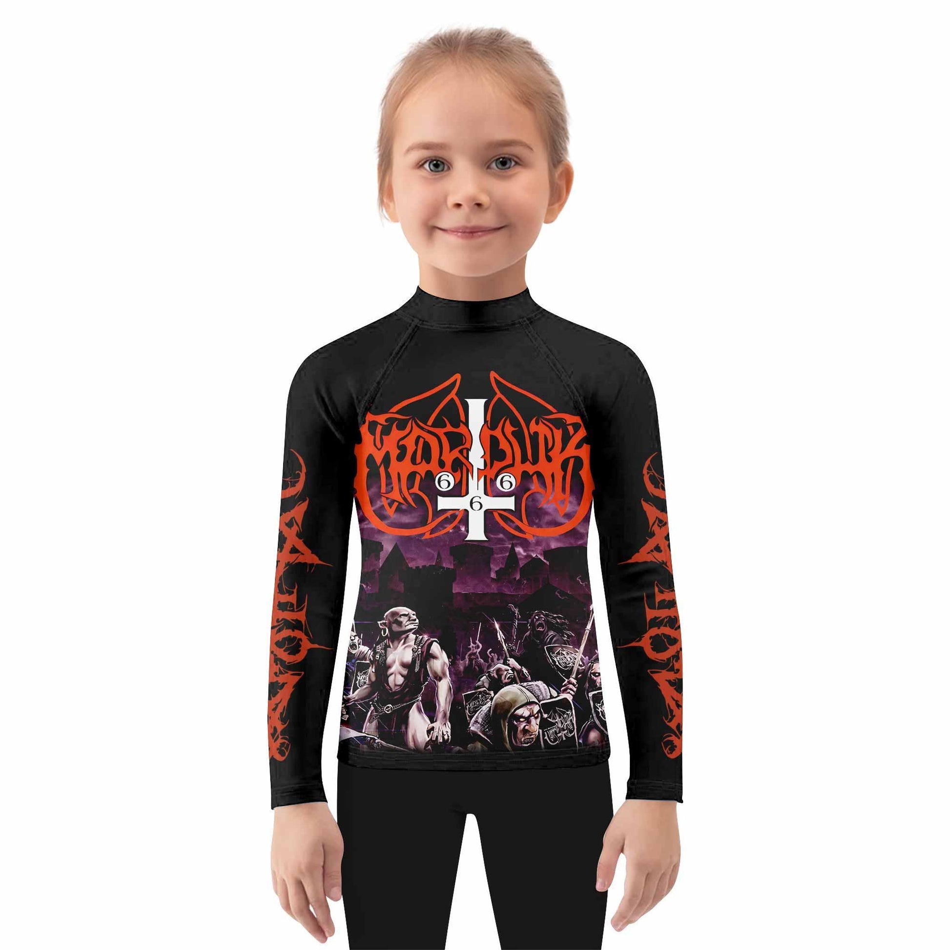 Marduk Heaven Shall Burn Kids Rash Guard Long Sleeve - girl's lifestyle view