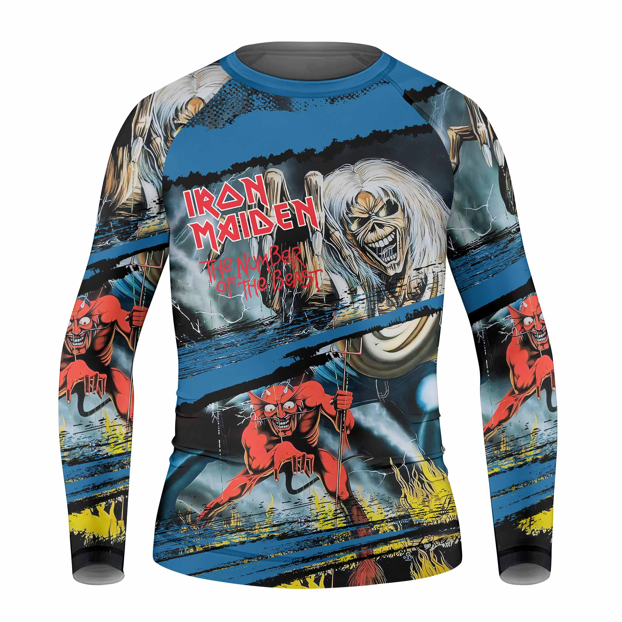 Iron Maiden The Number of the Beast Kids Rash Guard Long Sleeve - front view mockup