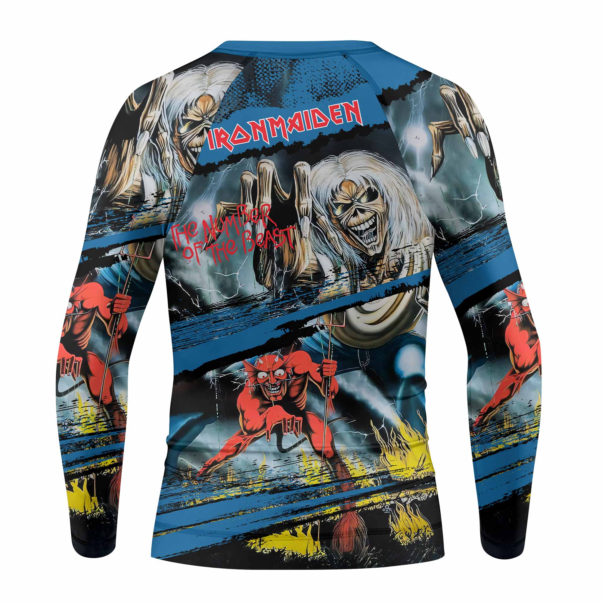Iron Maiden The Number of the Beast Kids Rash Guard Long Sleeve - back view mockup
