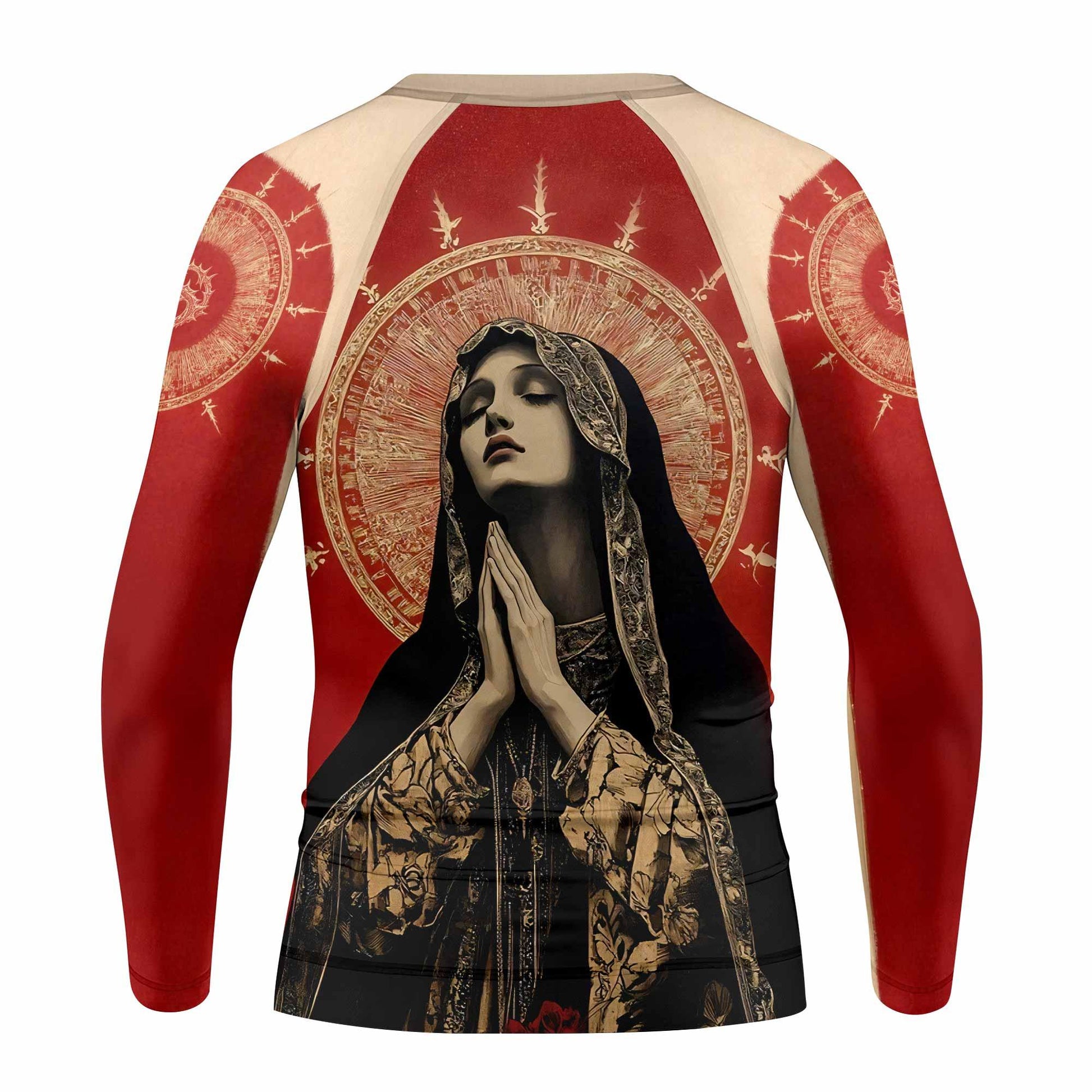 Mother of Sorrows Kids Rash Guard Long Sleeve - back view mockup