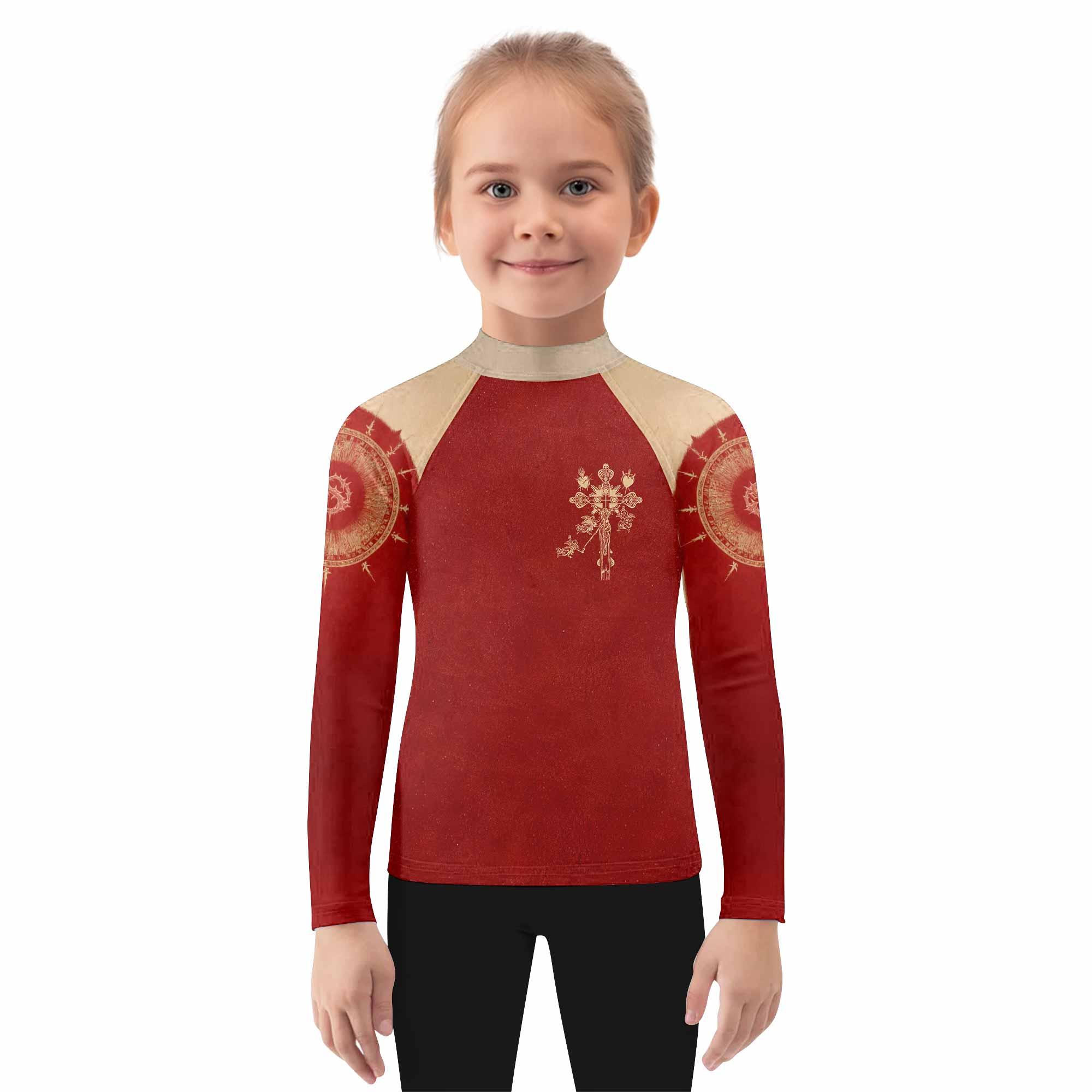 Mother of Sorrows Kids Rash Guard Long Sleeve - girl's lifestyle view
