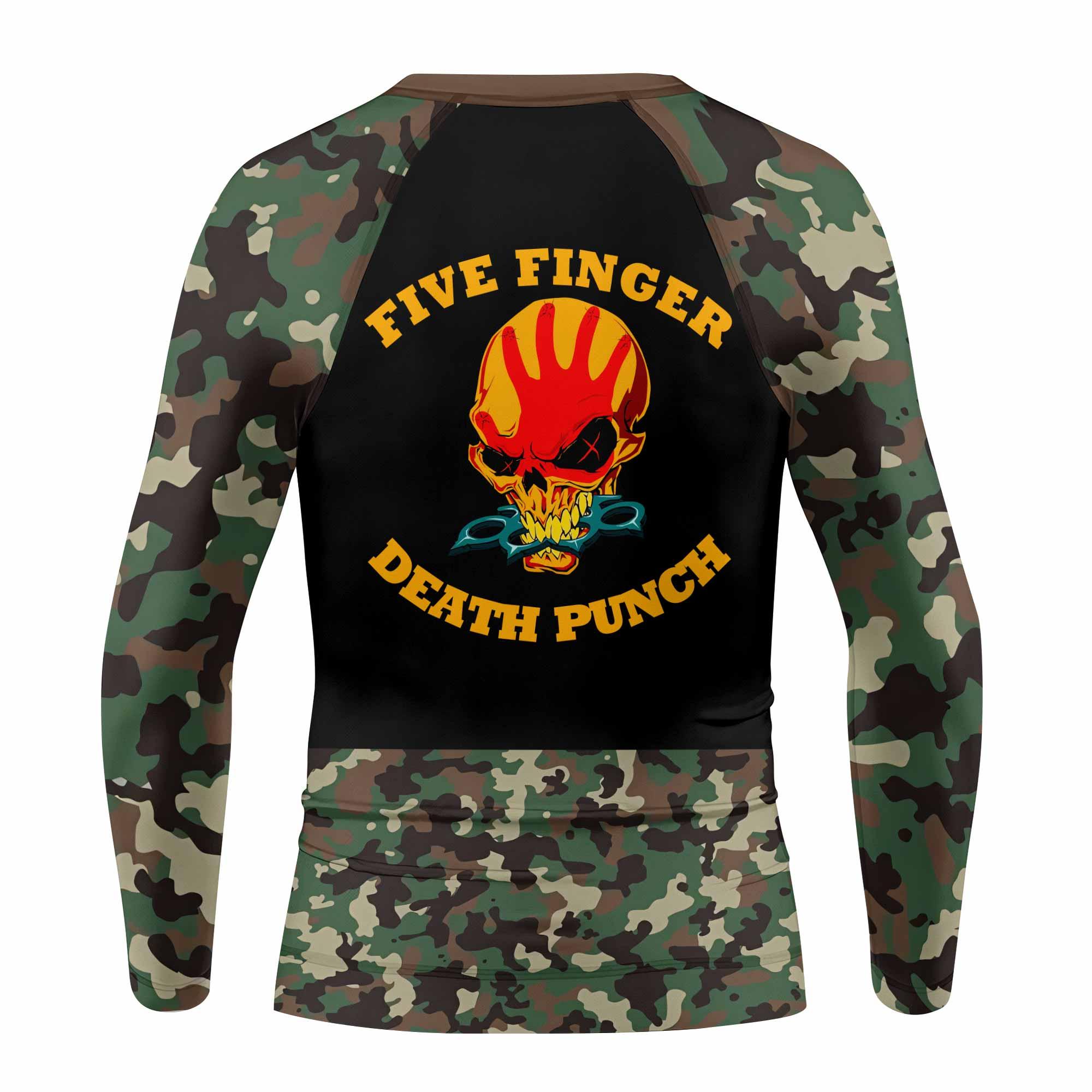 Five Finger Death Punch Camo Kids Rash Guard Long Sleeve - back view mockup