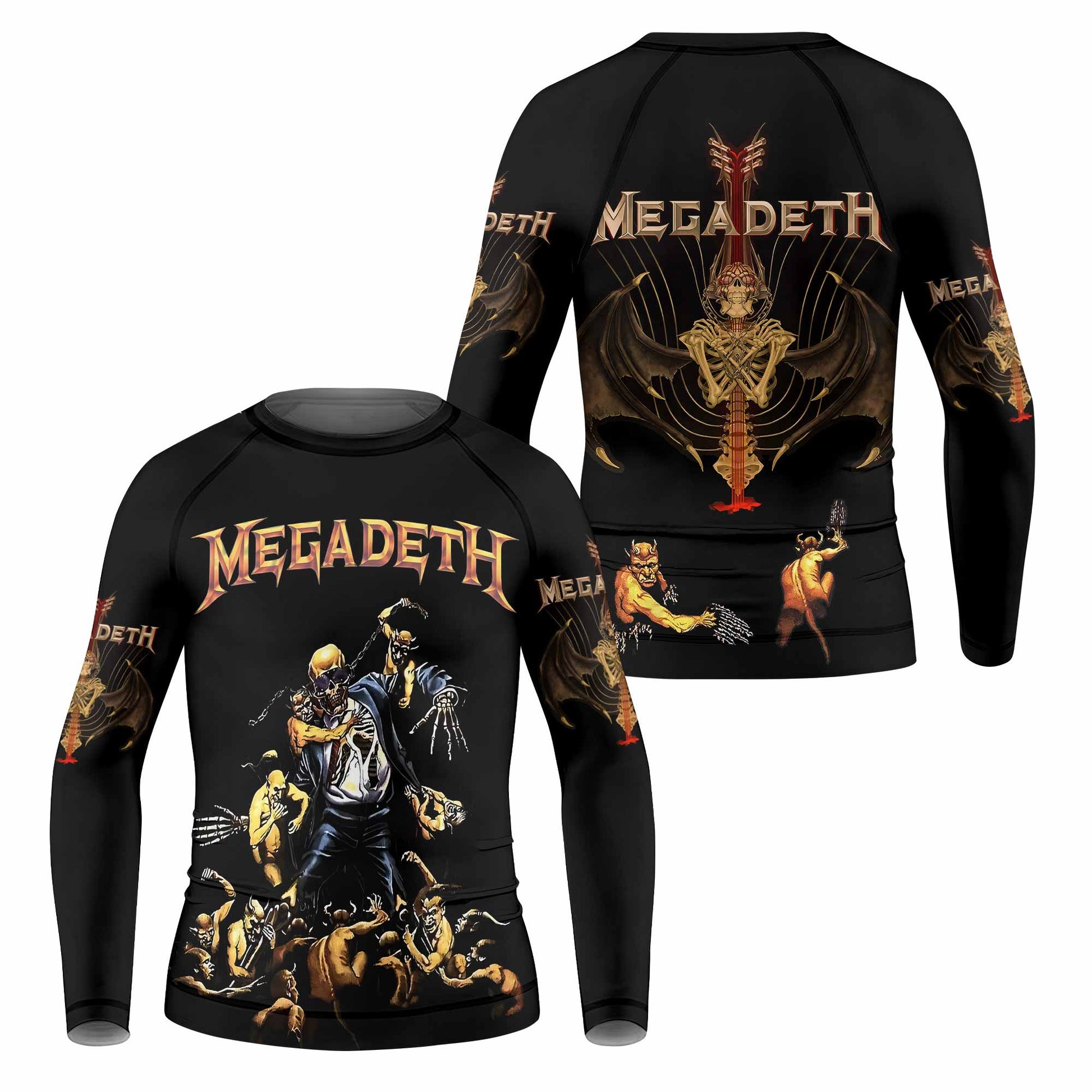 Megadeth Holy Wars 991 Wild Oats Kids Rash Guard Long Sleeve - front and back view