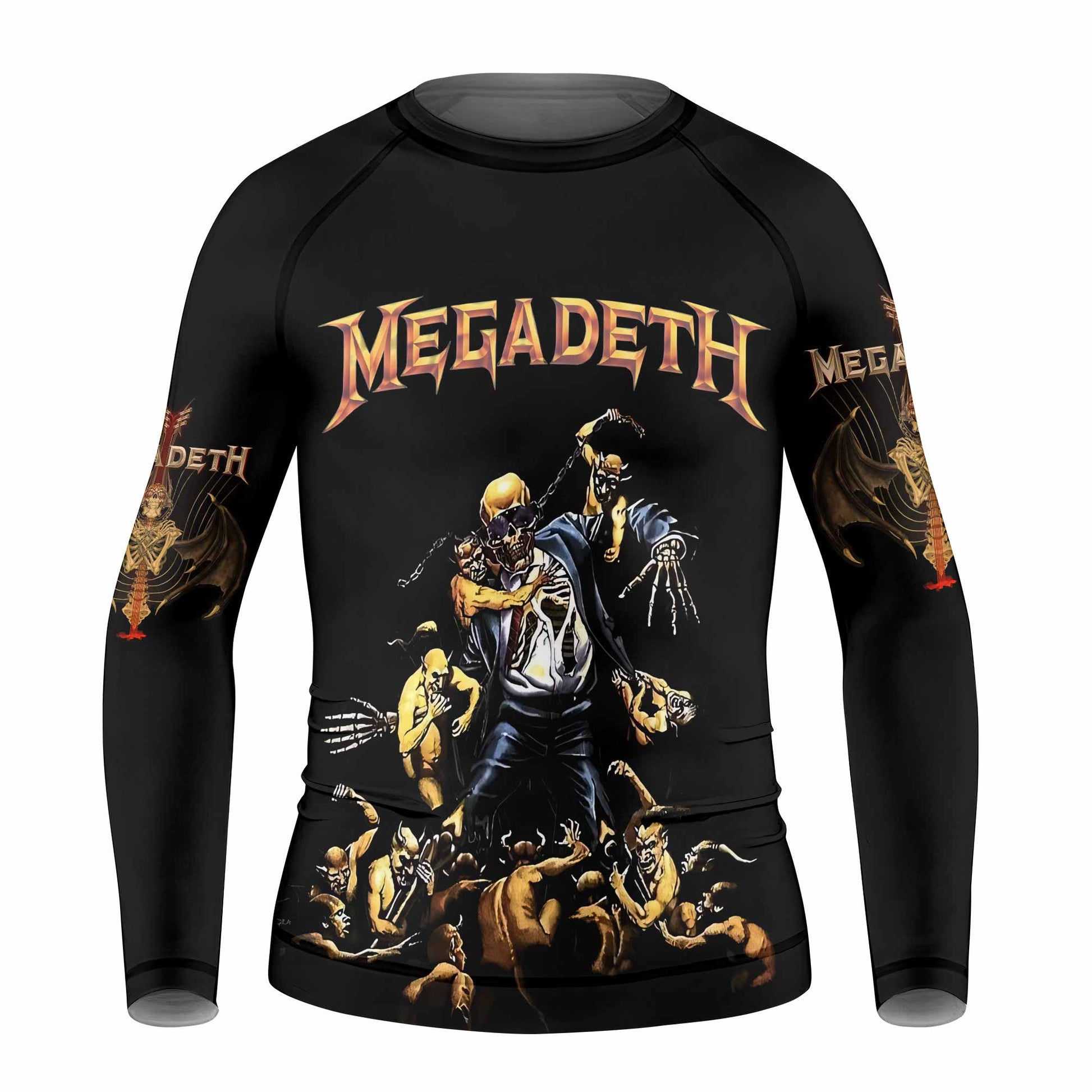 Megadeth Holy Wars 991 Wild Oats Kids Rash Guard Long Sleeve - front view mockup