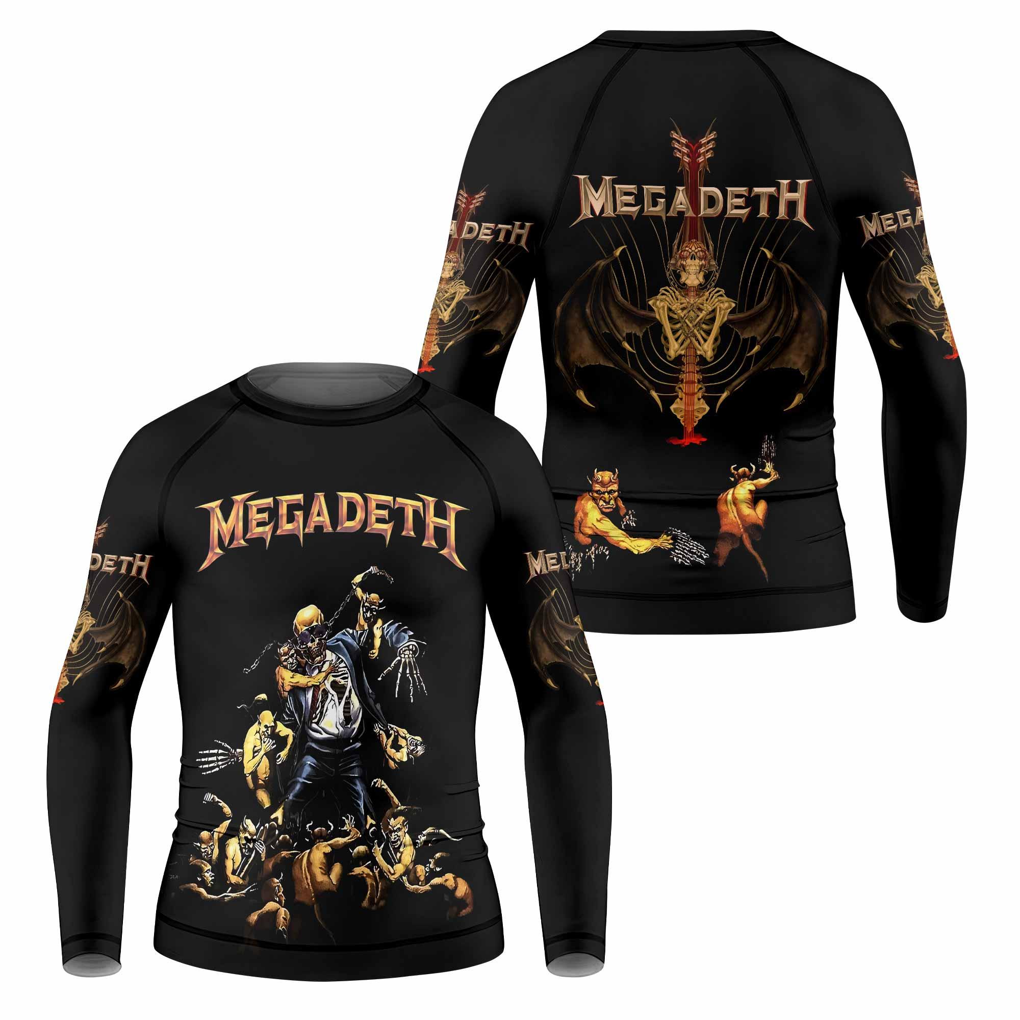 Megadeth Holy Wars 991 Wild Oats Kids Rash Guard Long Sleeve - front and back view